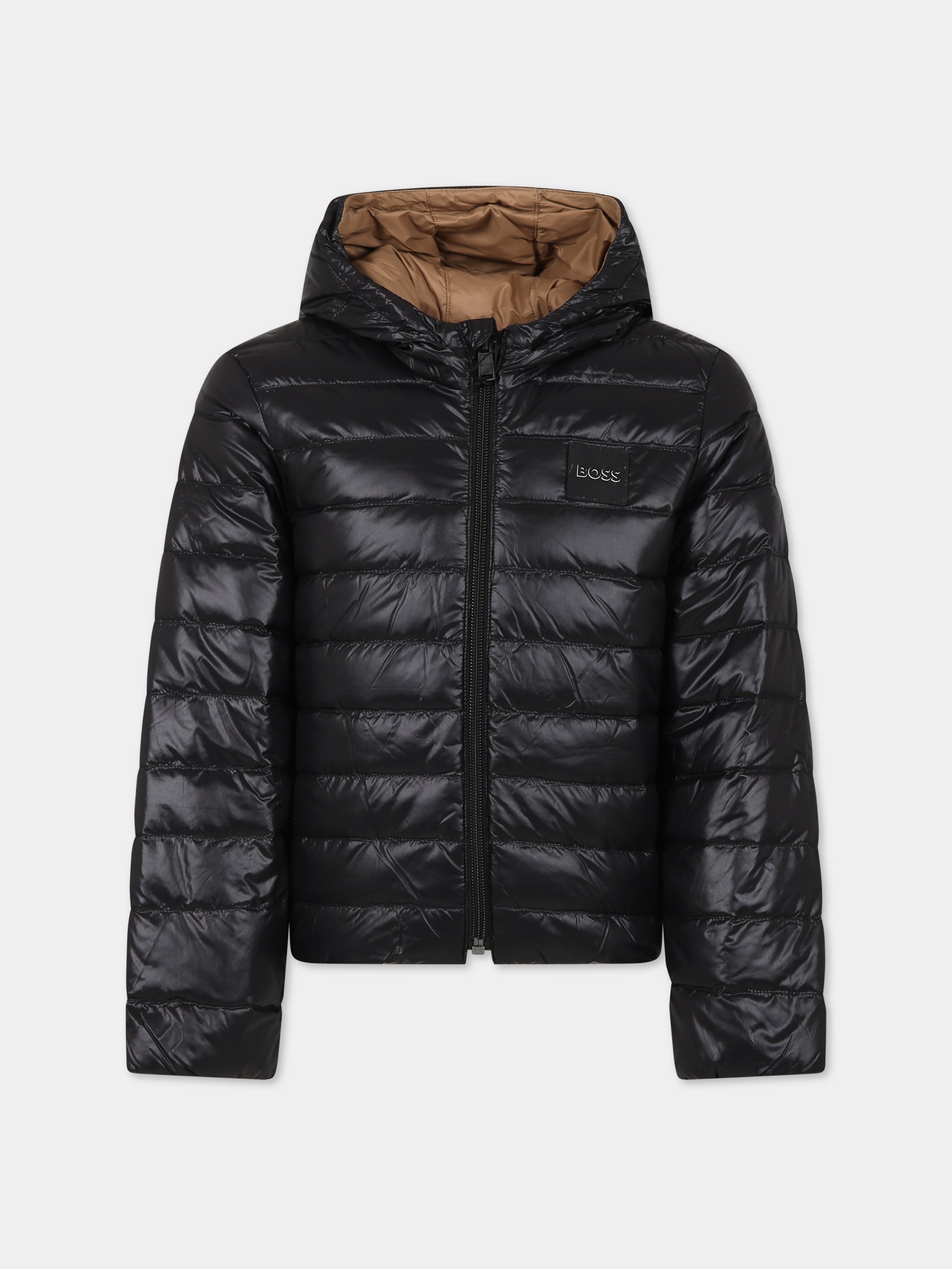 Piumino nero reversibile per bambino con logo,Boss,J26516 09B