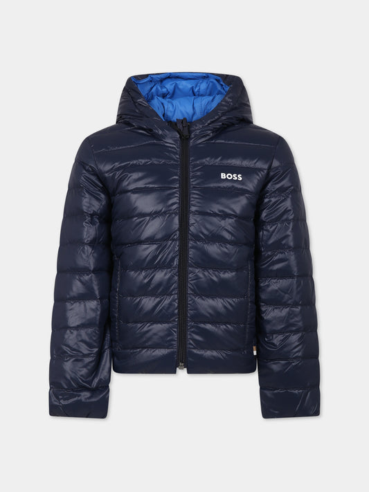 Piumino blu reversibile per bambino con logo,Boss,J26516 849