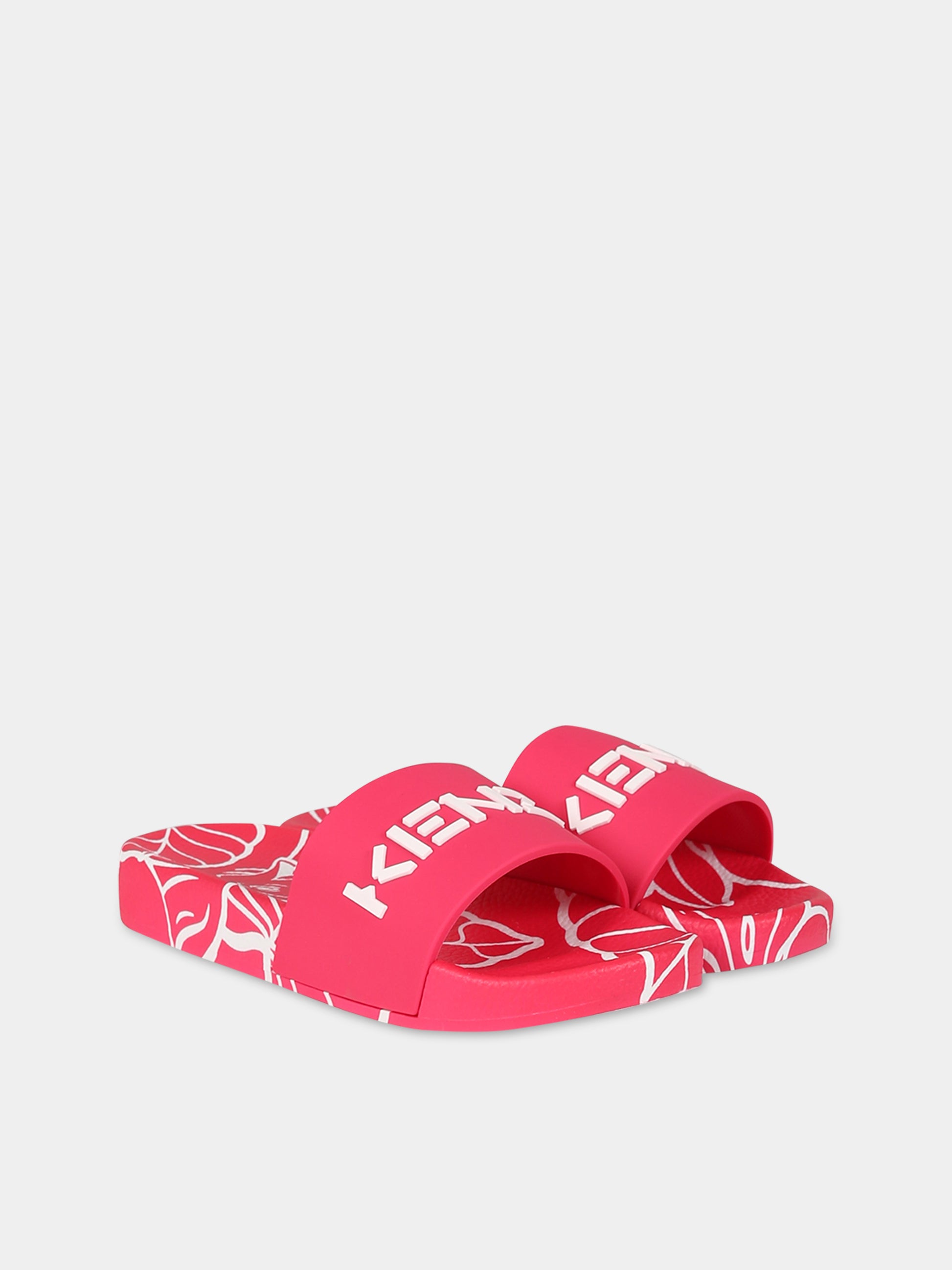 Ciabatte fucsia per bambina con logo,Kenzo Kids,K59051 49F