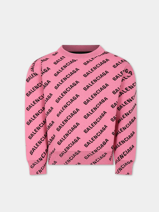 Maglione rosa per bambina con logo,Balenciaga,744377 T3233 5231