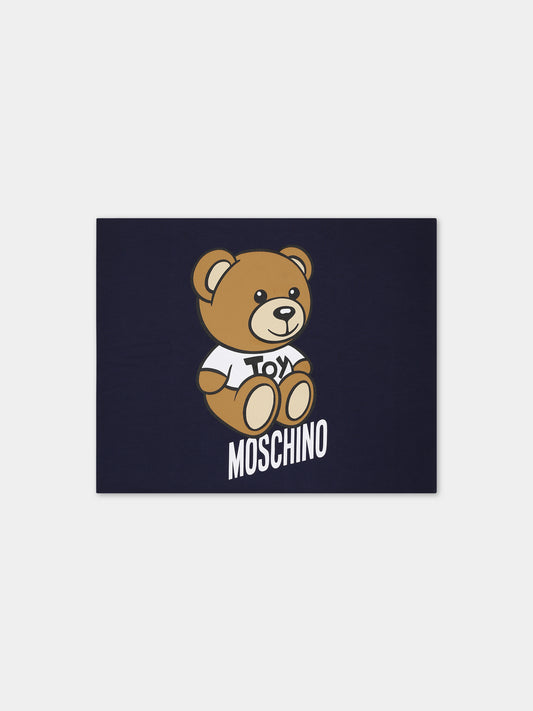 Coperta blu per neonato con Teddy Bear e logo,Moschino Kids,MZB005 LDA00 40016