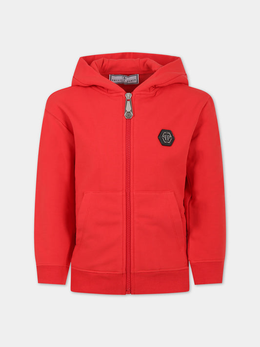 Felpa rossa per bambino con logo,Philipp Plein Junior,2UF00A LDA45 50495