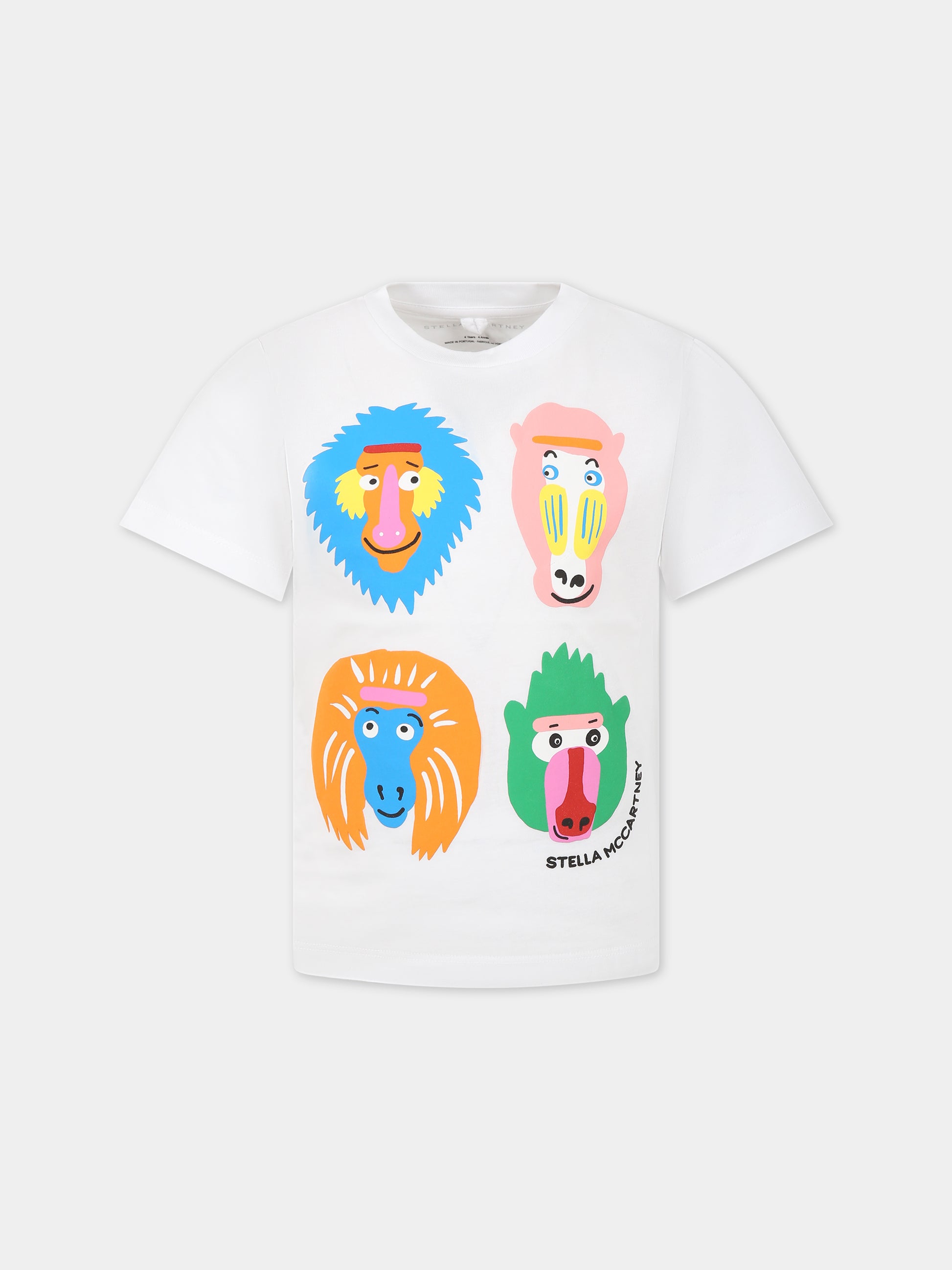 T-shirt bianca per bambino con animali e logo,Stella Mccartney Kids,TS8R61 Z0434 100