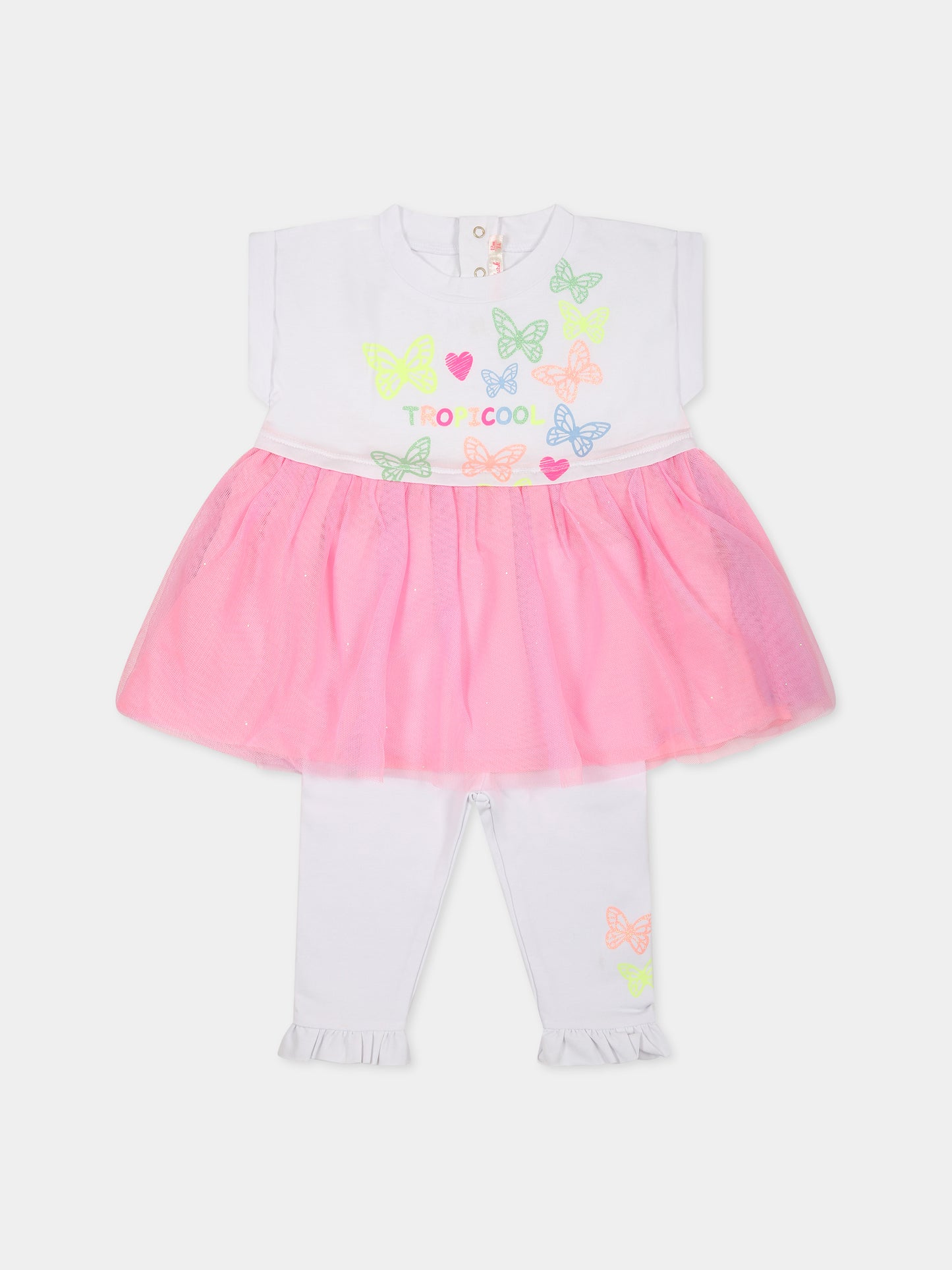 Completo bianco per neonata con farfalle e cuori,Billieblush,U08114 462