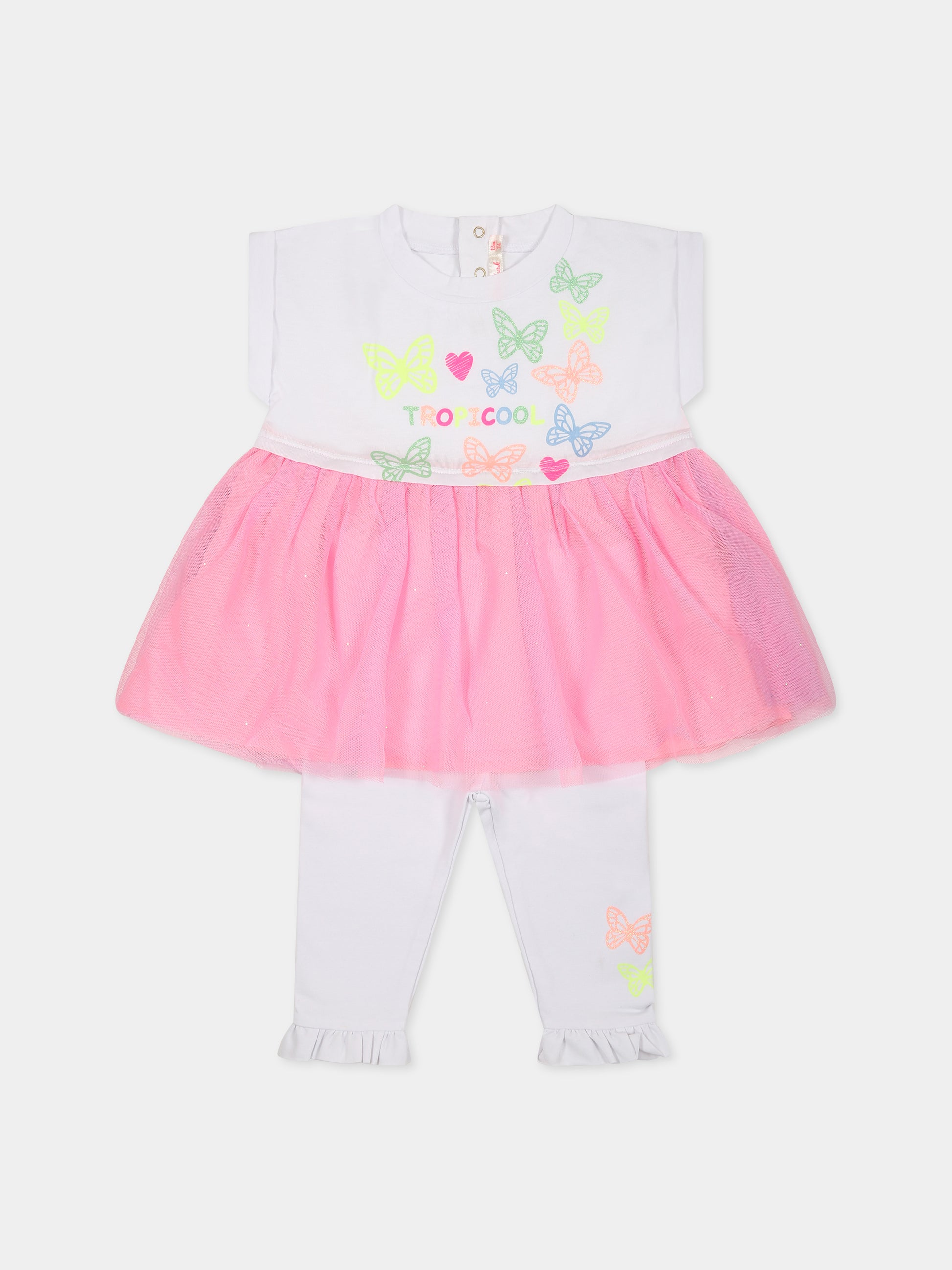 Completo bianco per neonata con farfalle e cuori,Billieblush,U08114 462