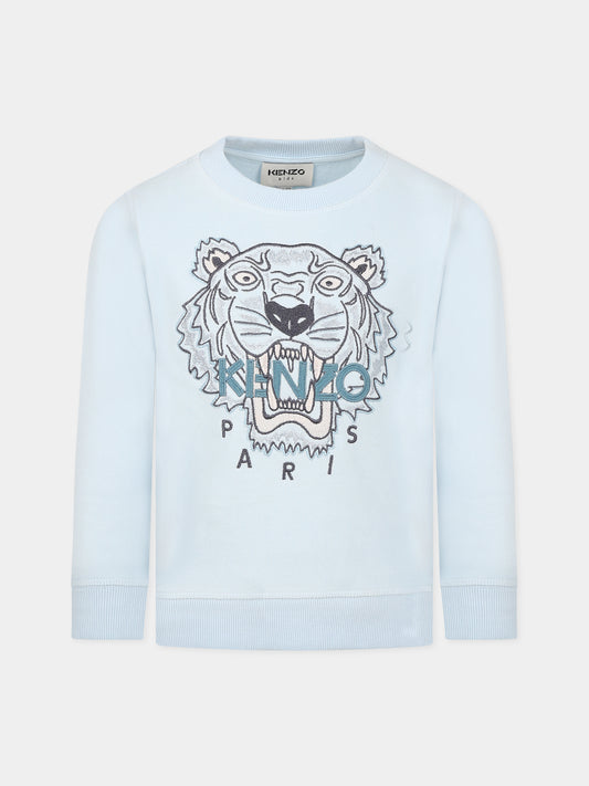 Felpa celeste per bambino con Kotora e logo,Kenzo Kids,K25801 78B