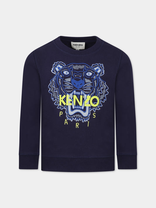 Felpa blu per bambino con Kotora e logo,Kenzo Kids,K25801 85M