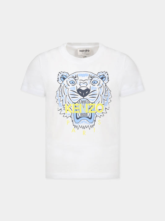T-shirt bianca per bambino con Kotora e logo,Kenzo Kids,K25802 10B