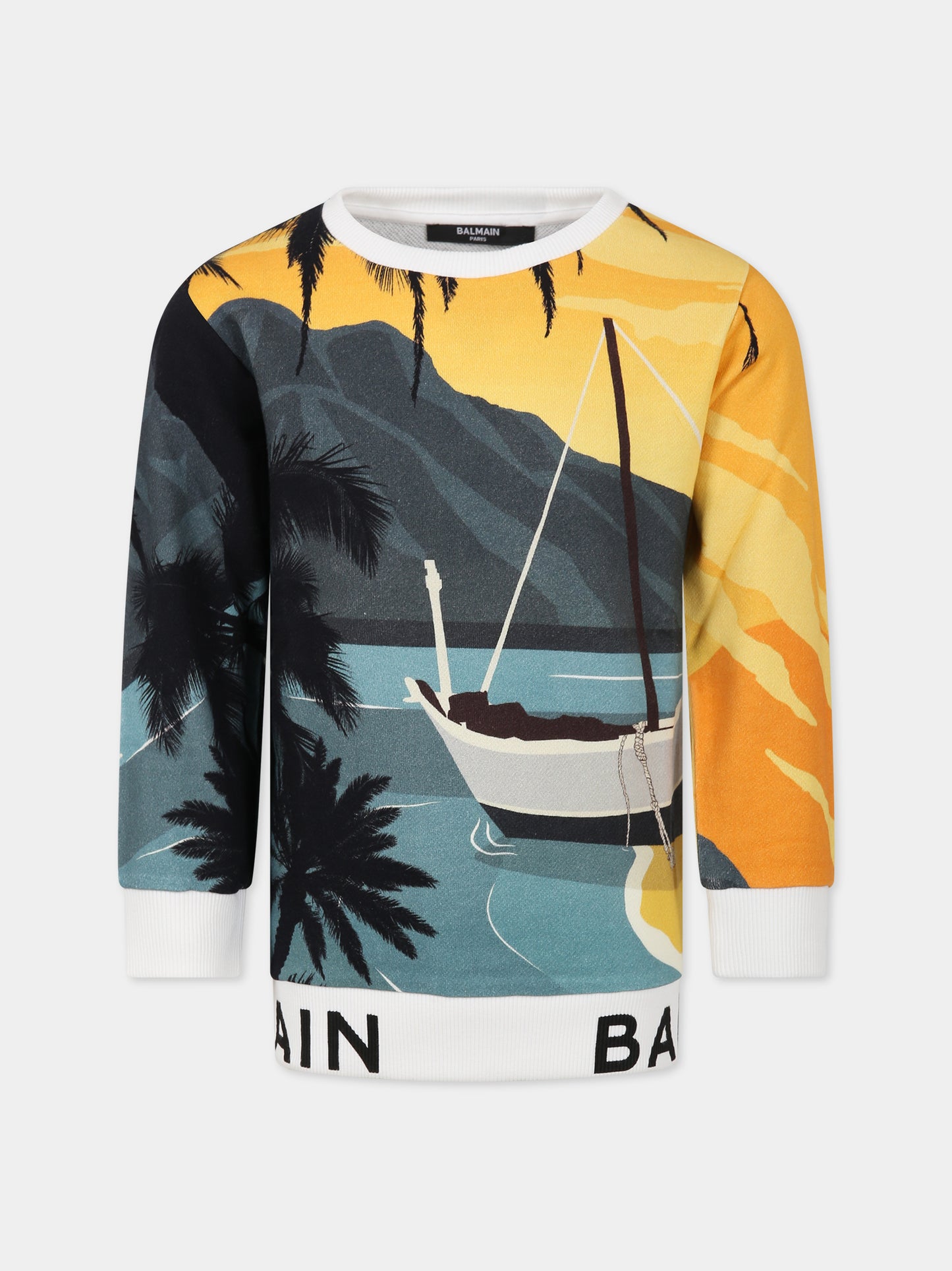 Felpa multicolor per bambino con stampa e logo,Balmain Kids,6O4720 OX370 999