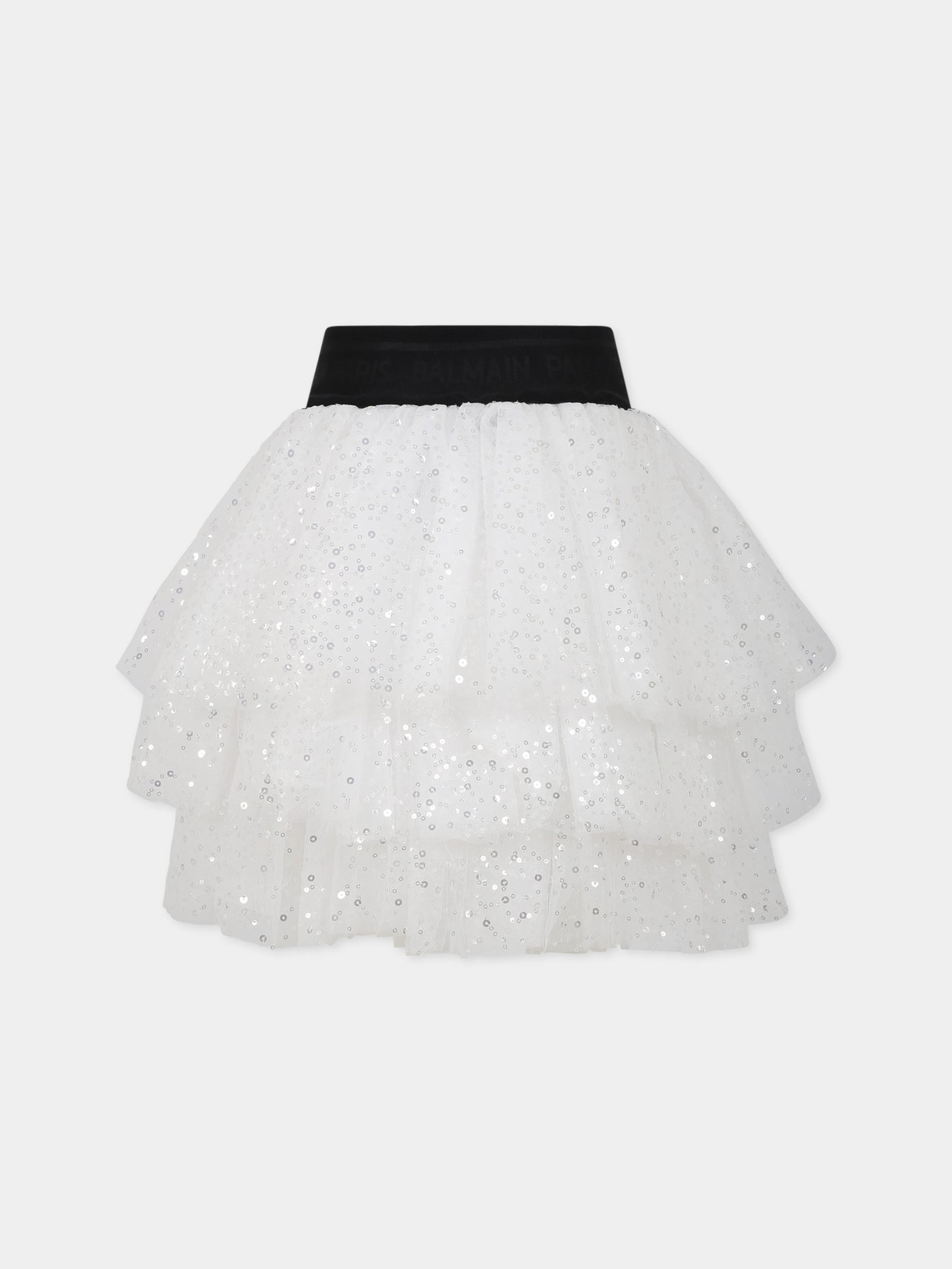 Gonna bianca per bambina con logo,Balmain Kids,6O7040 OC440 101AG