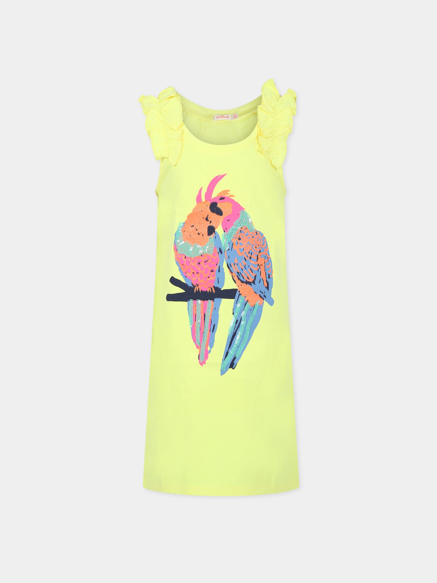 Vestito giallo per bambina con stampa pappagalli,Billieblush,U12797 549