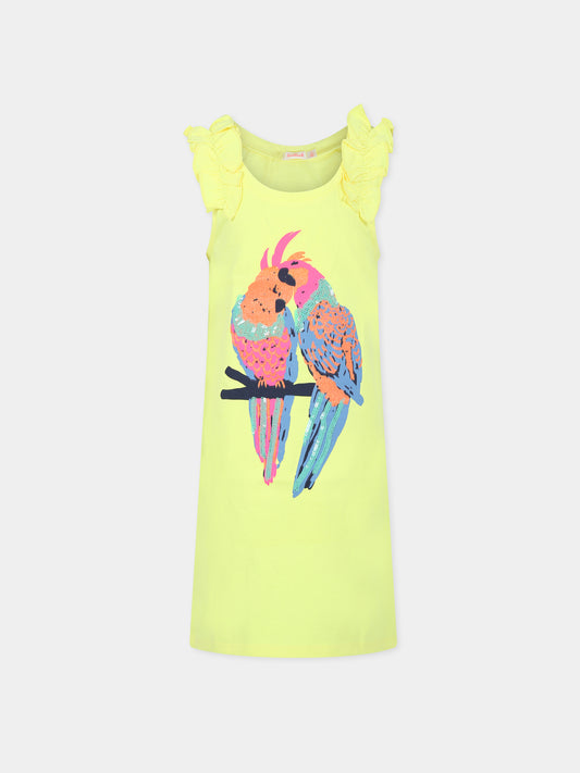 Vestito giallo per bambina con stampa pappagalli,Billieblush,U12797 549