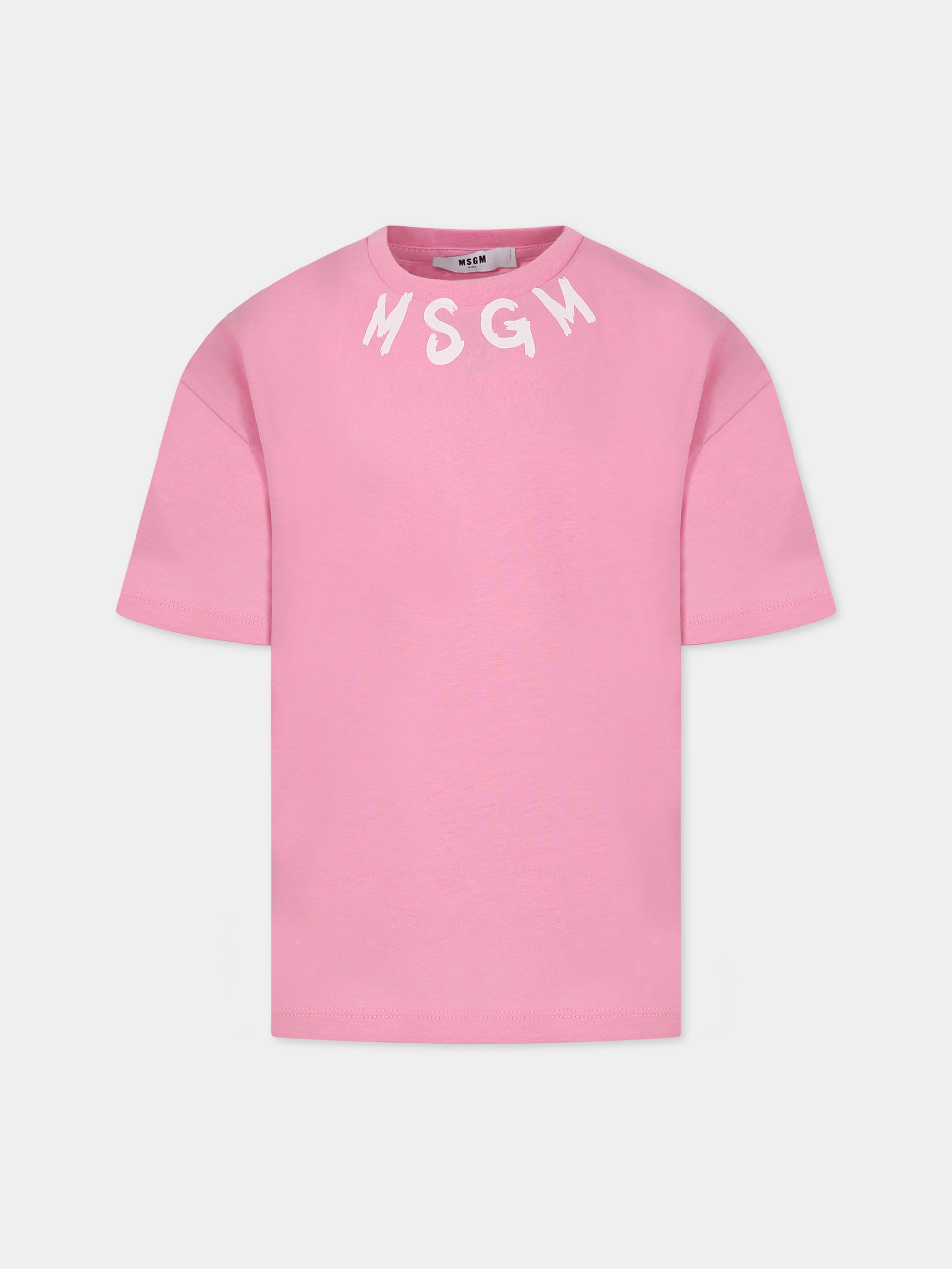 T-shirt rosa per bambina con logo,Msgm Kids,MS029318 042