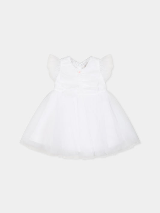 Vestito bianco per neonata con patch logato,Monnalisa,31A901 T9945 0099