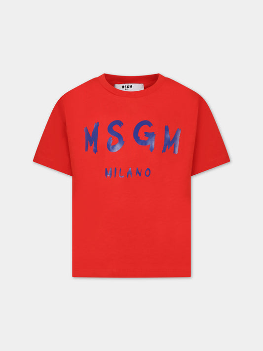 T-shirt rossa per bambini con logo,Msgm Kids,MS029315 040