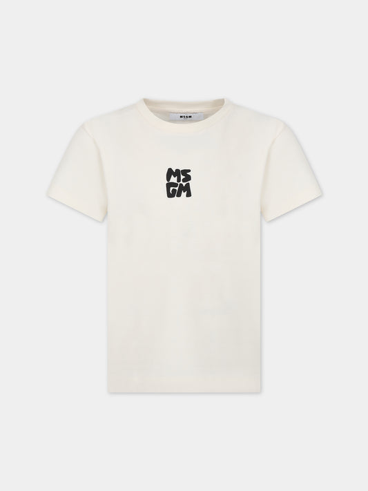 T-shirt avorio per bambini con logo,Msgm Kids,MS029572 013