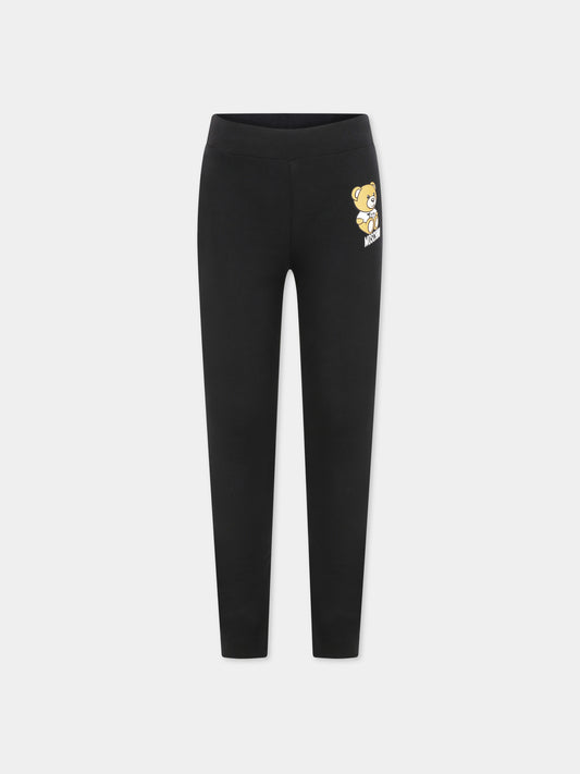 Leggings neri per bambina con Teddy Bear e logo,Moschino Kids,H3P047 LBA10 60100