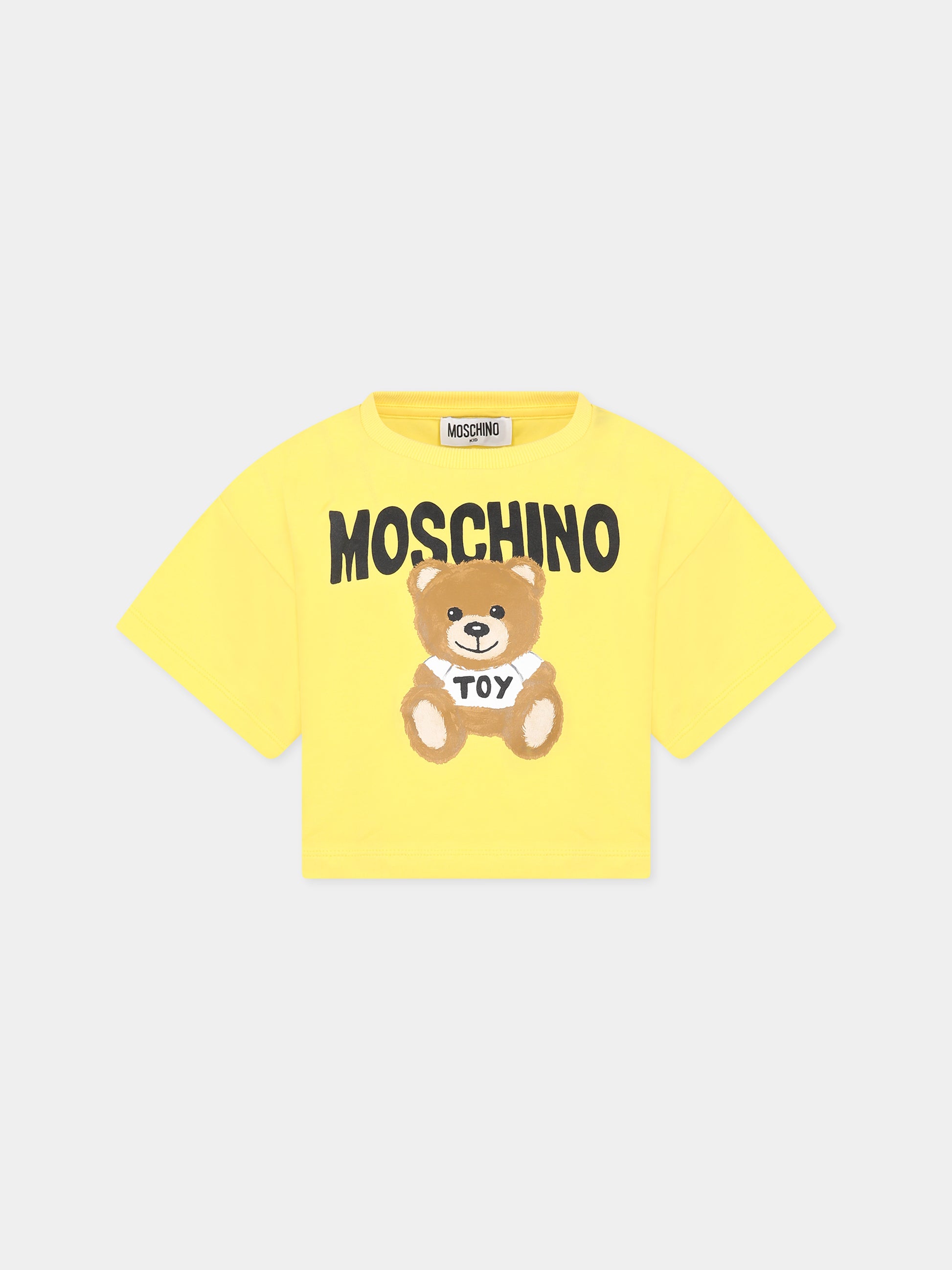T-shirt gialla per bambina con Teddy Bear e logo,Moschino Kids,HDM04X LBA10 50162
