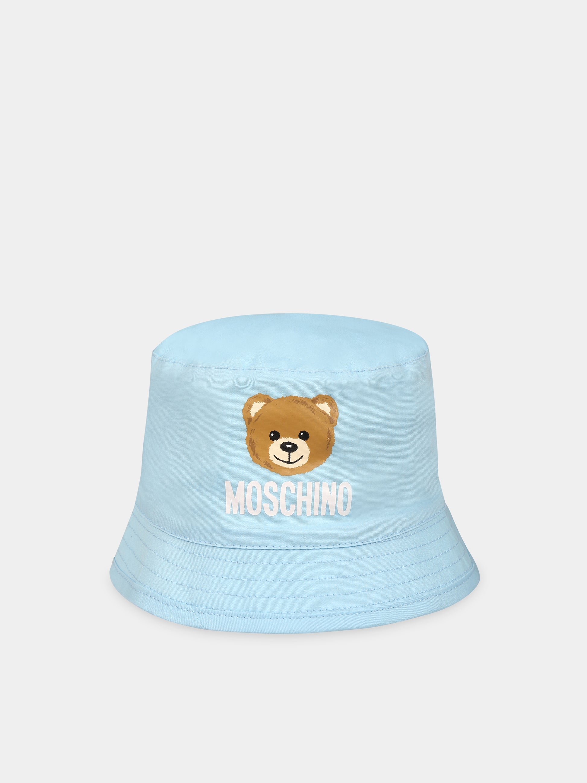 Cloche celeste per neonato con Teddy Bear e logo,Moschino Kids,MMX04A LMA01 40304