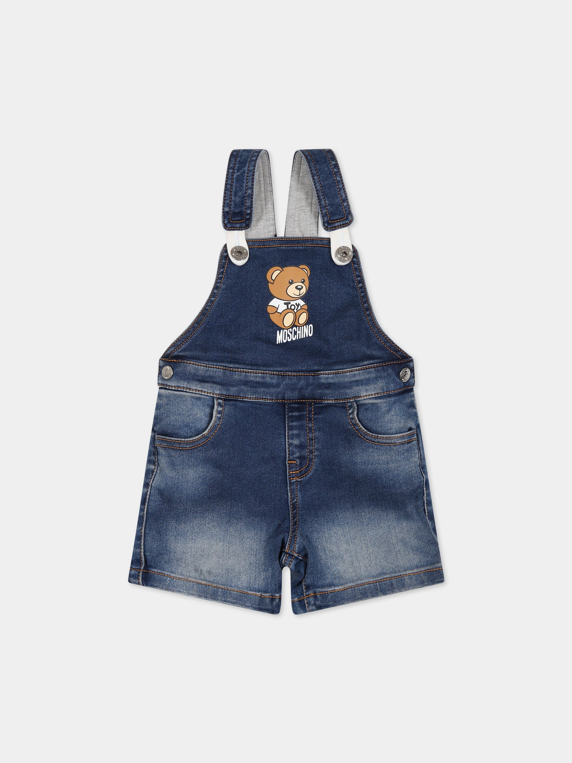 Salopette blu per neonato con Teddy Bera e logo,Moschino Kids,MUQ00P LXE43 40613