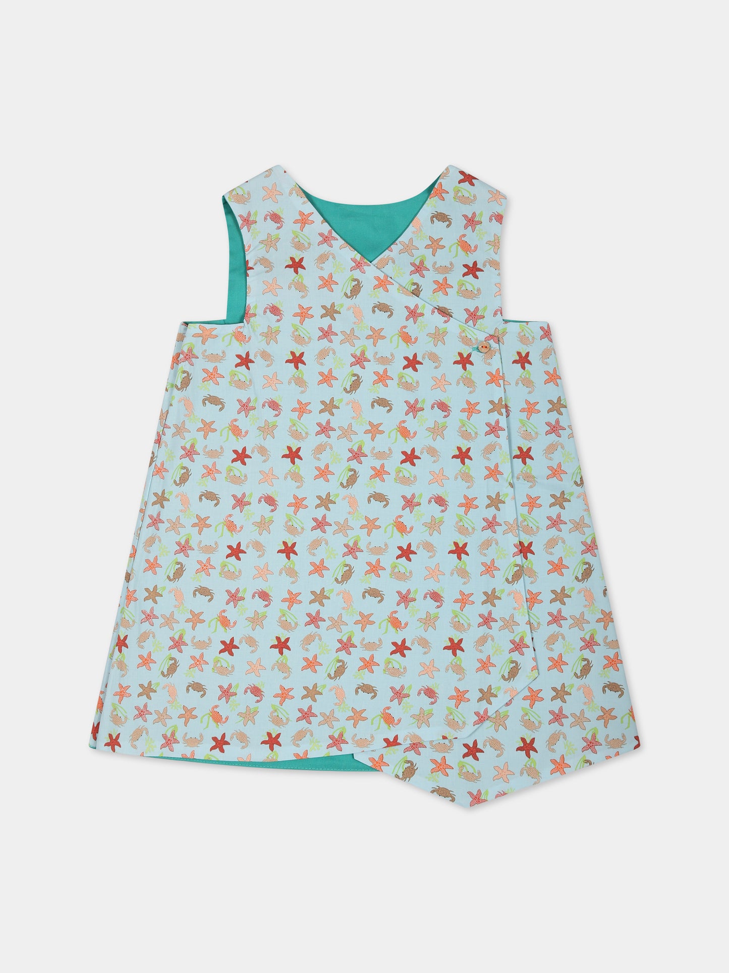Vestito celeste double-face per neonata con stampa e logo,Farway Milano,ABDO2PKT