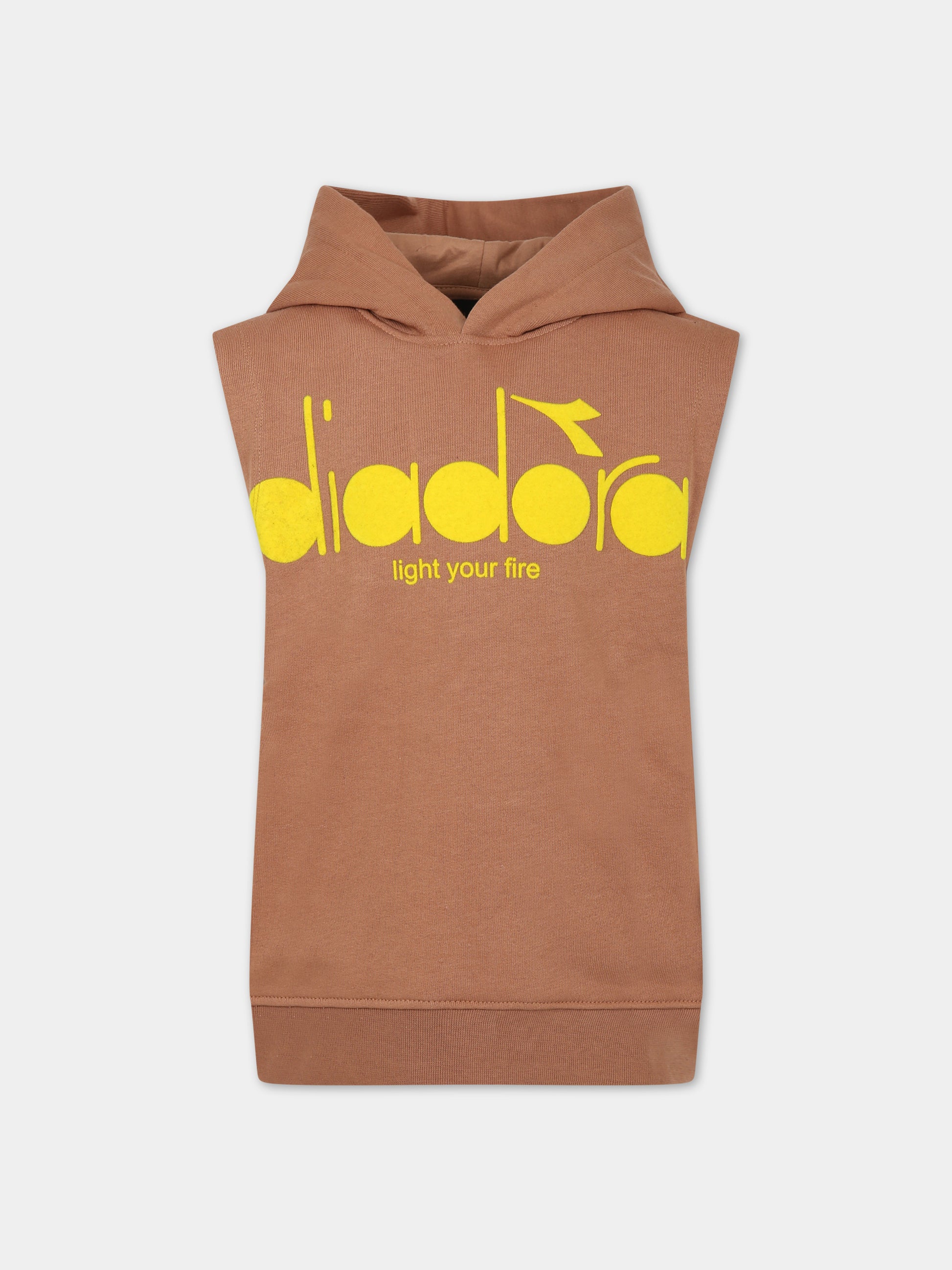 Felpa marrone per bambino con logo,Diadora Kids,031577 924