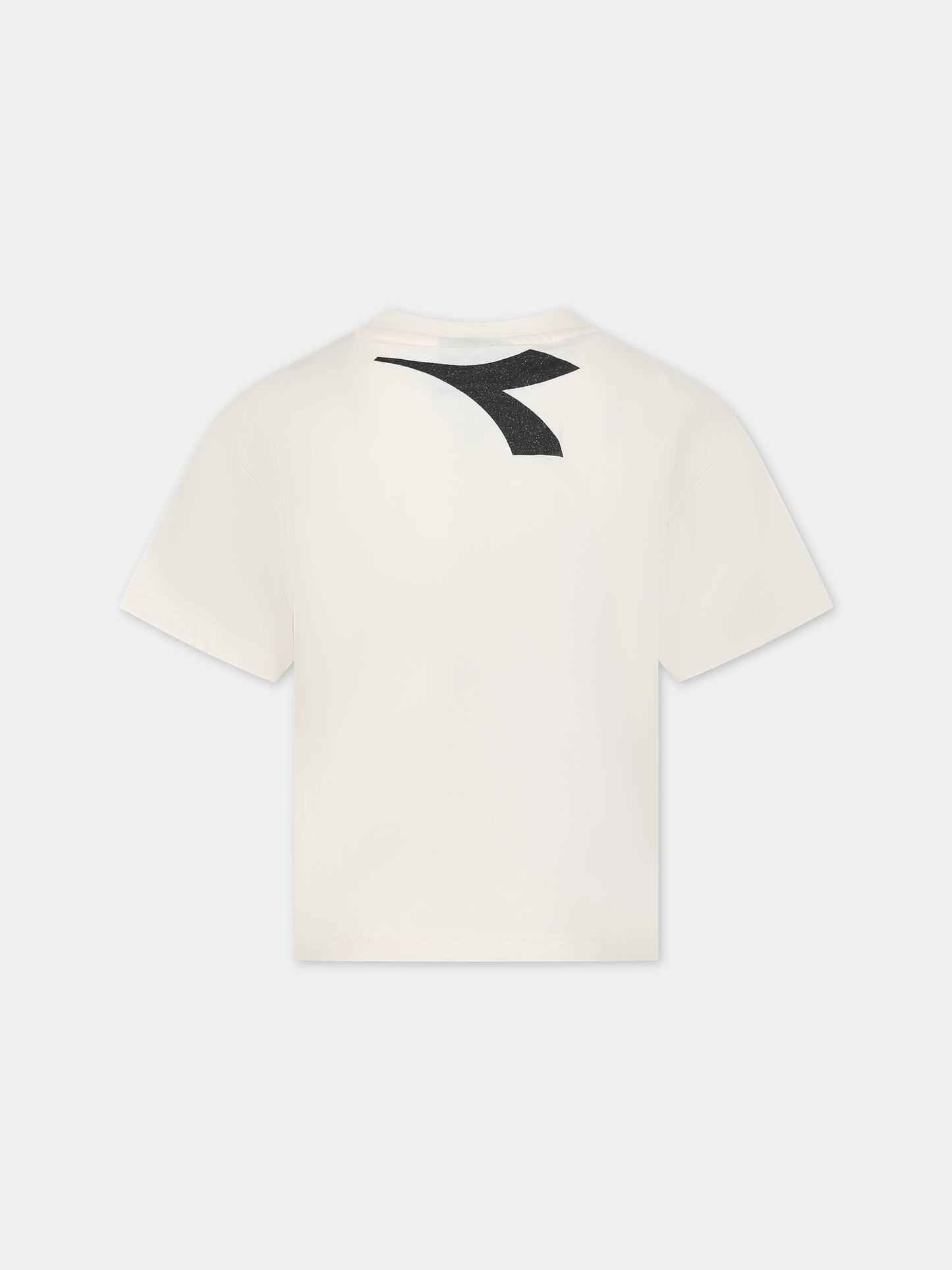 T-shirt avorio per bambina con logo,Diadora Kids,032169 036