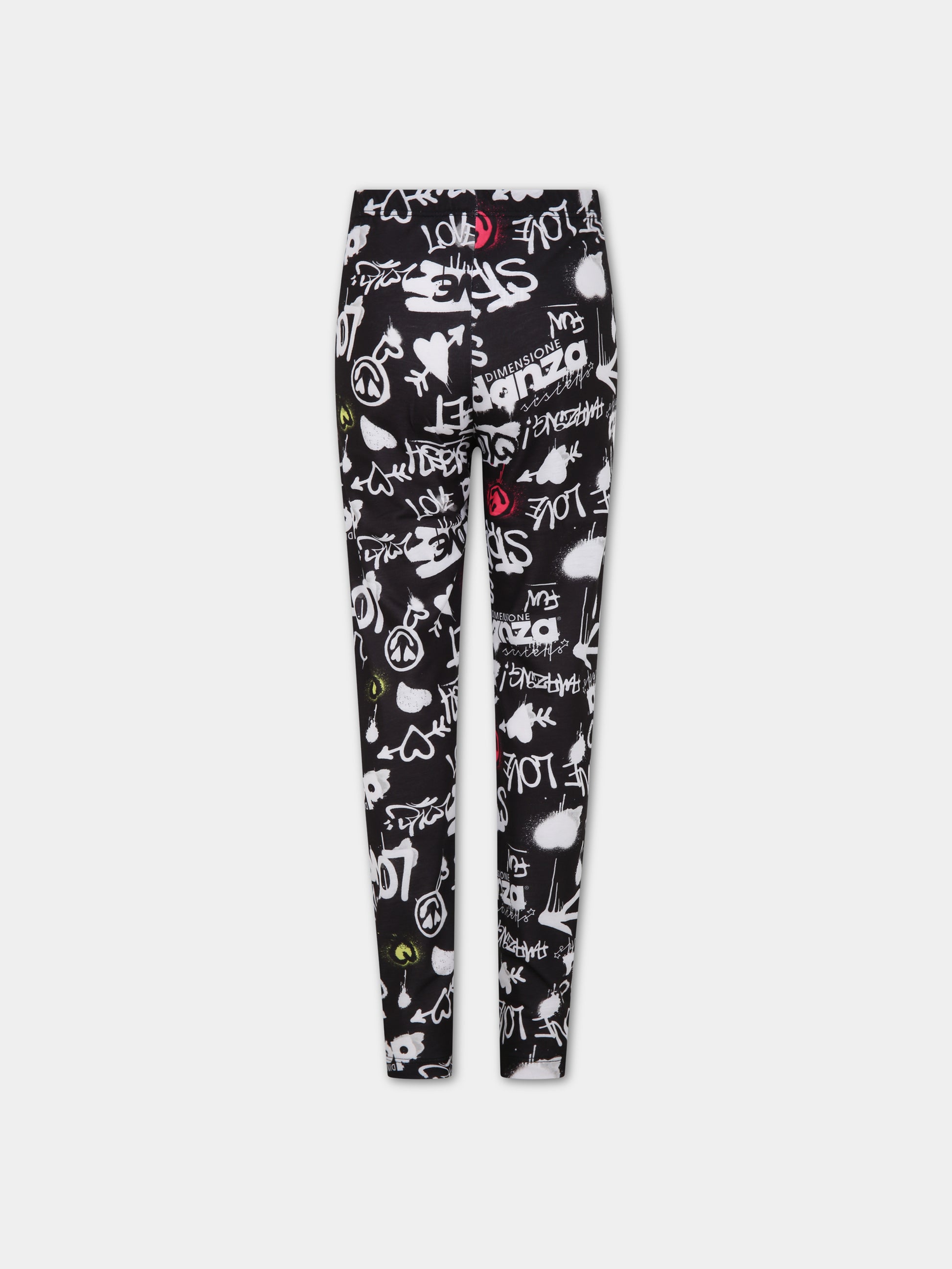 Leggings neri per bambina con logo e smile,Dimensione Danza,031667 110