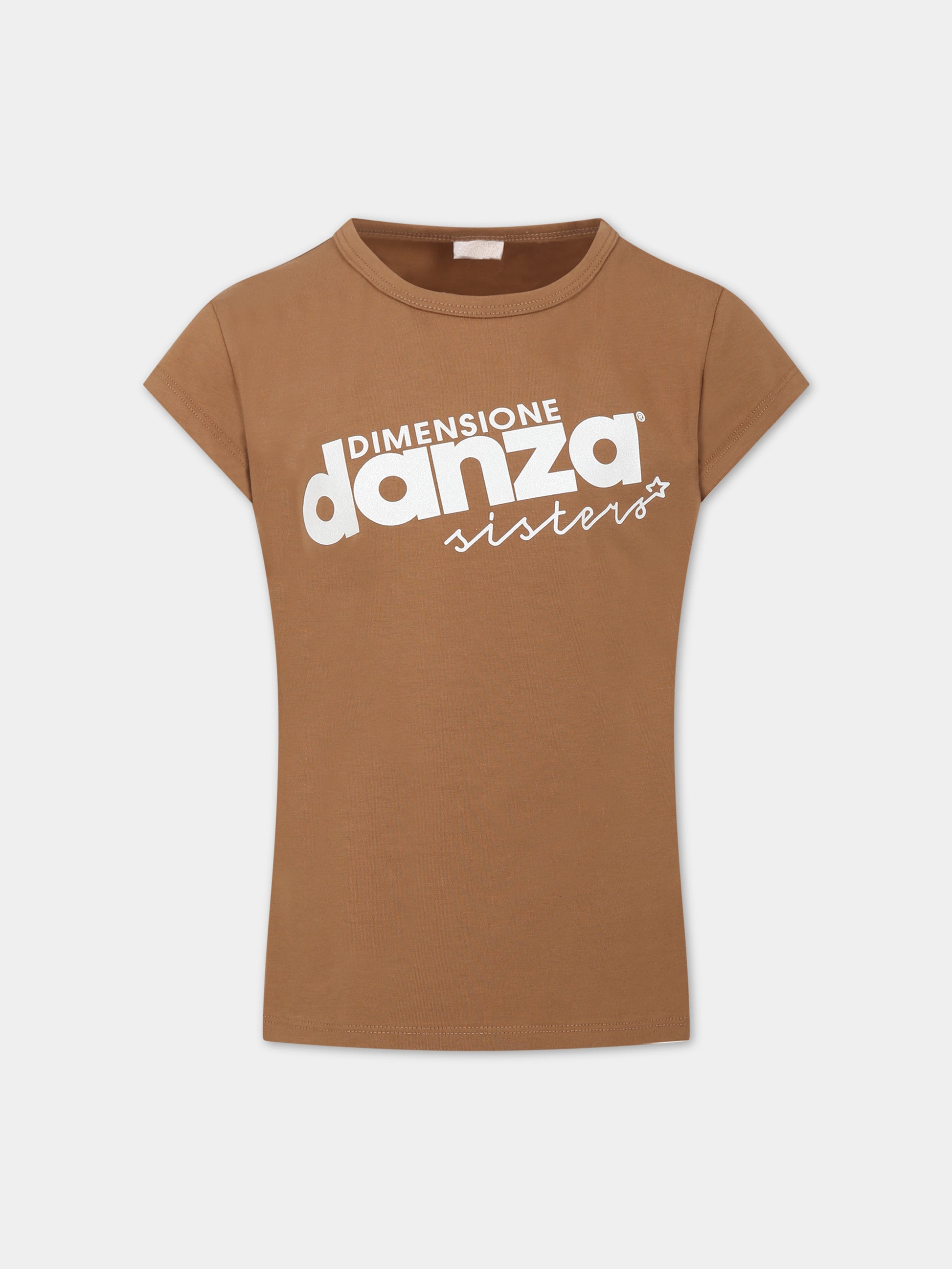 T-shirt marrone per bambina con logo,Dimensione Danza,031948 924