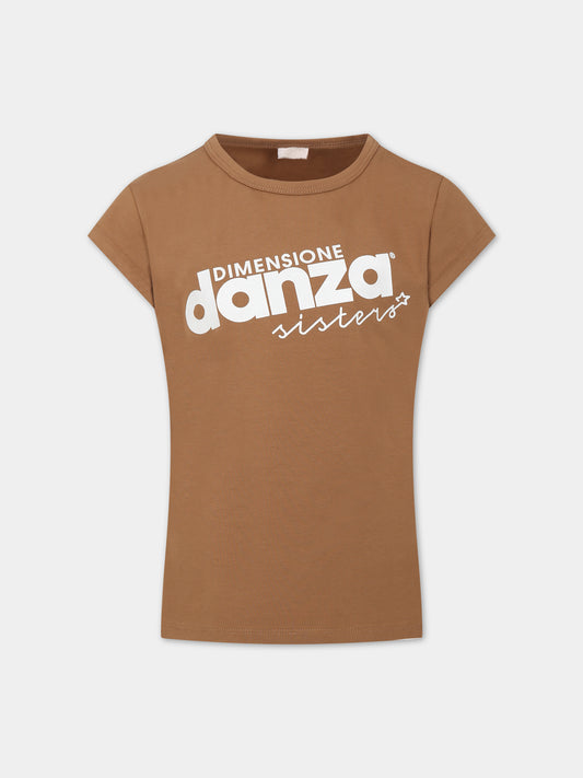 T-shirt marrone per bambina con logo,Dimensione Danza,031948 924