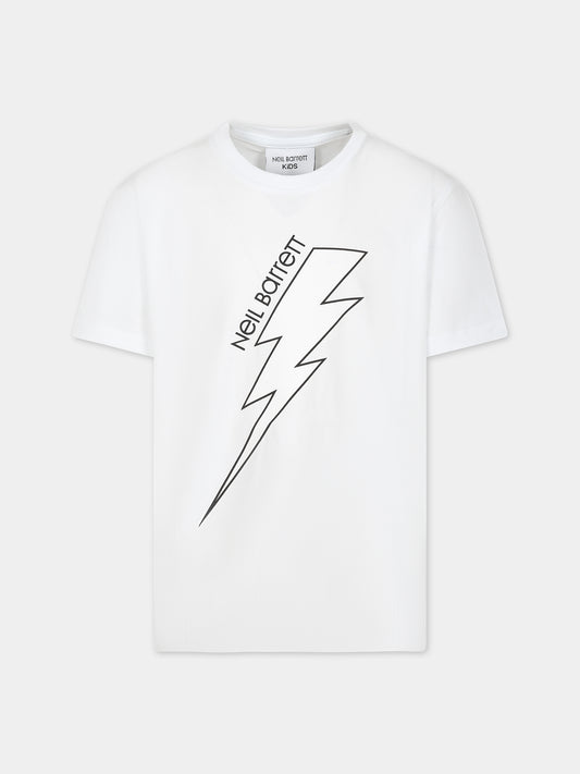 T-shirt bianca con iconico fulmine per bambino,Neil Barrett Kids,033589 001