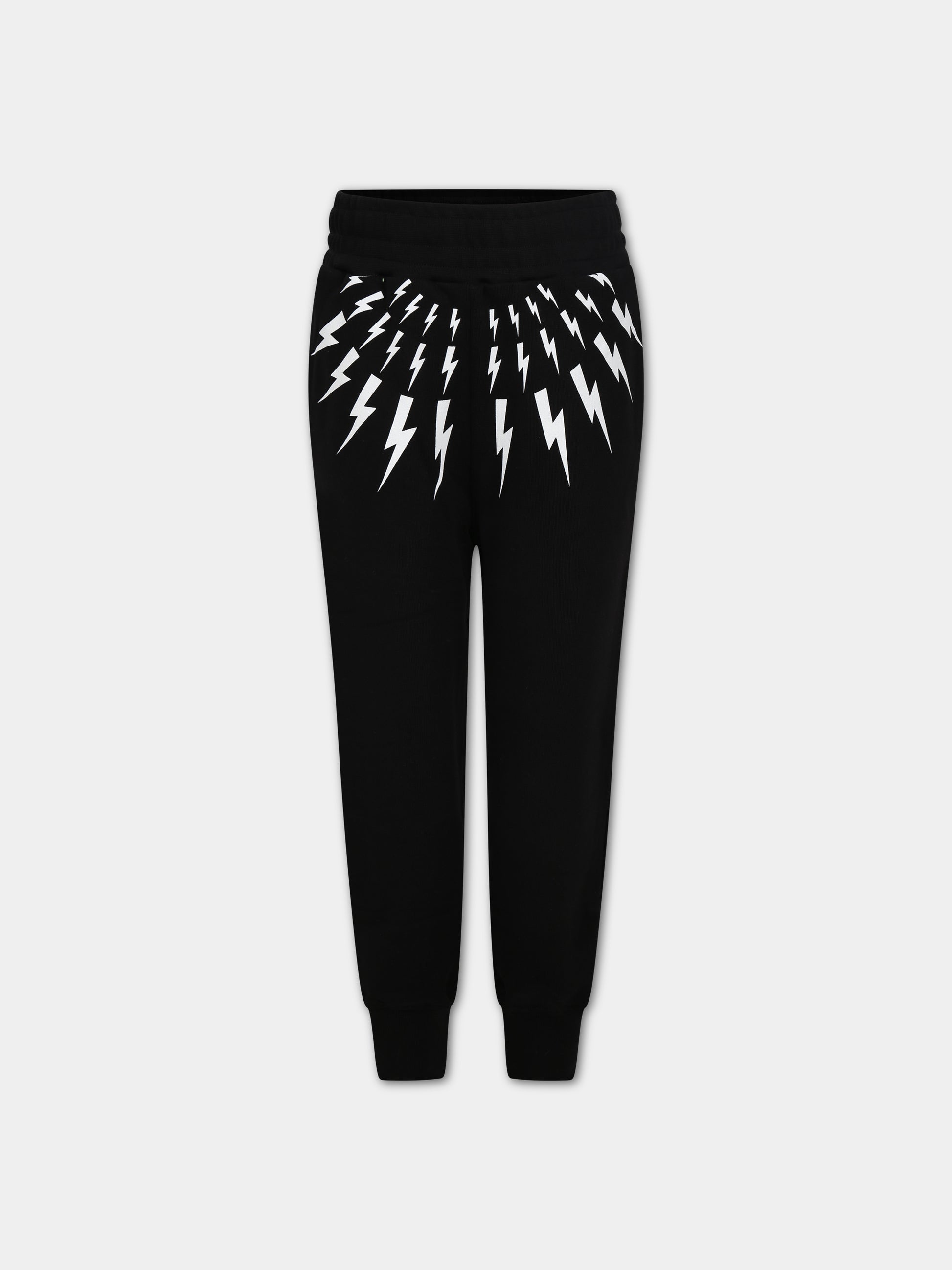 Pantaloni neri per bambino con iconiche saette e logo,Neil Barrett Kids,033624 110/09