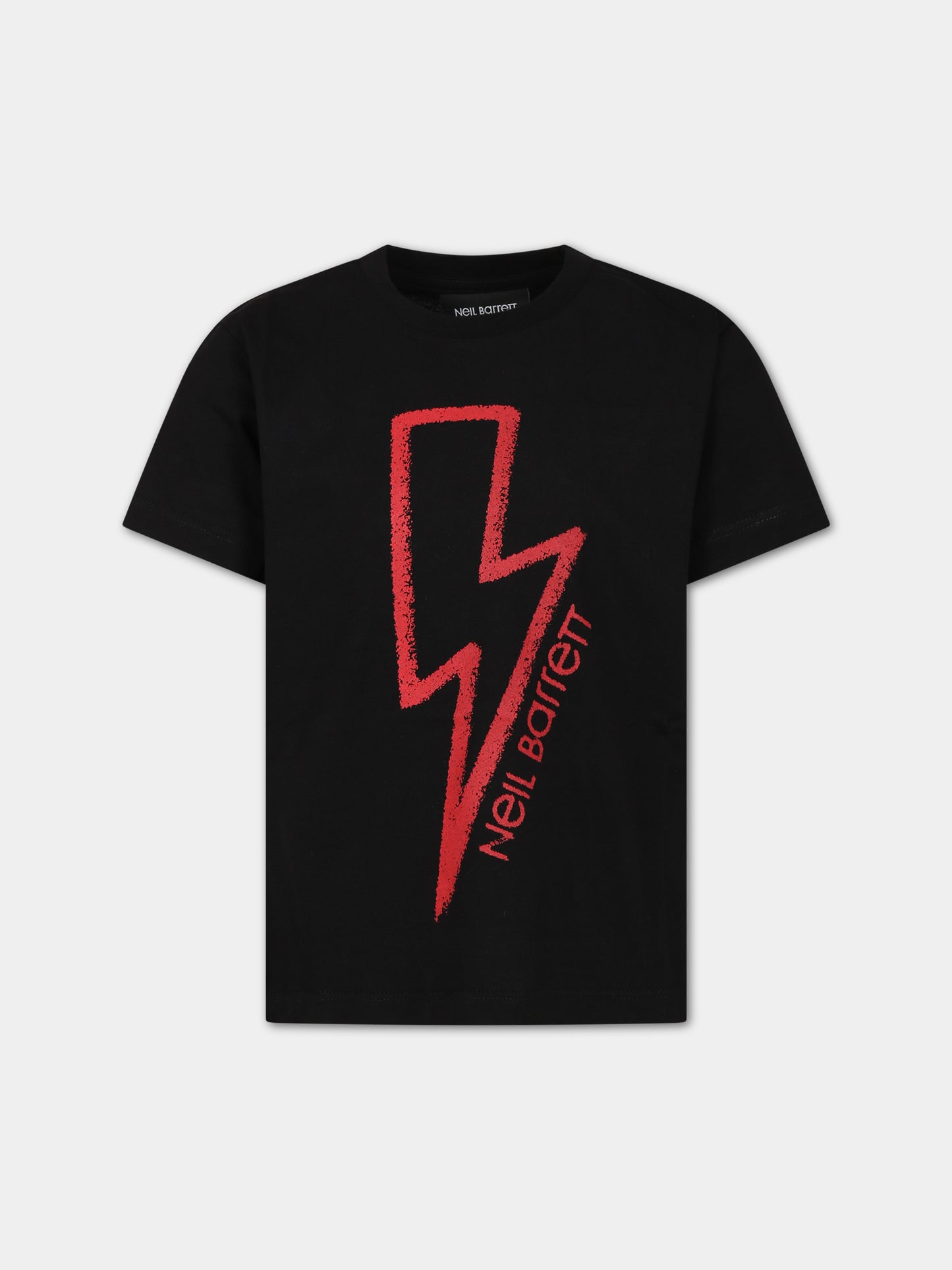 T-shirt nera con iconico fulmine rosso per bambino,Neil Barrett Kids,033634 110