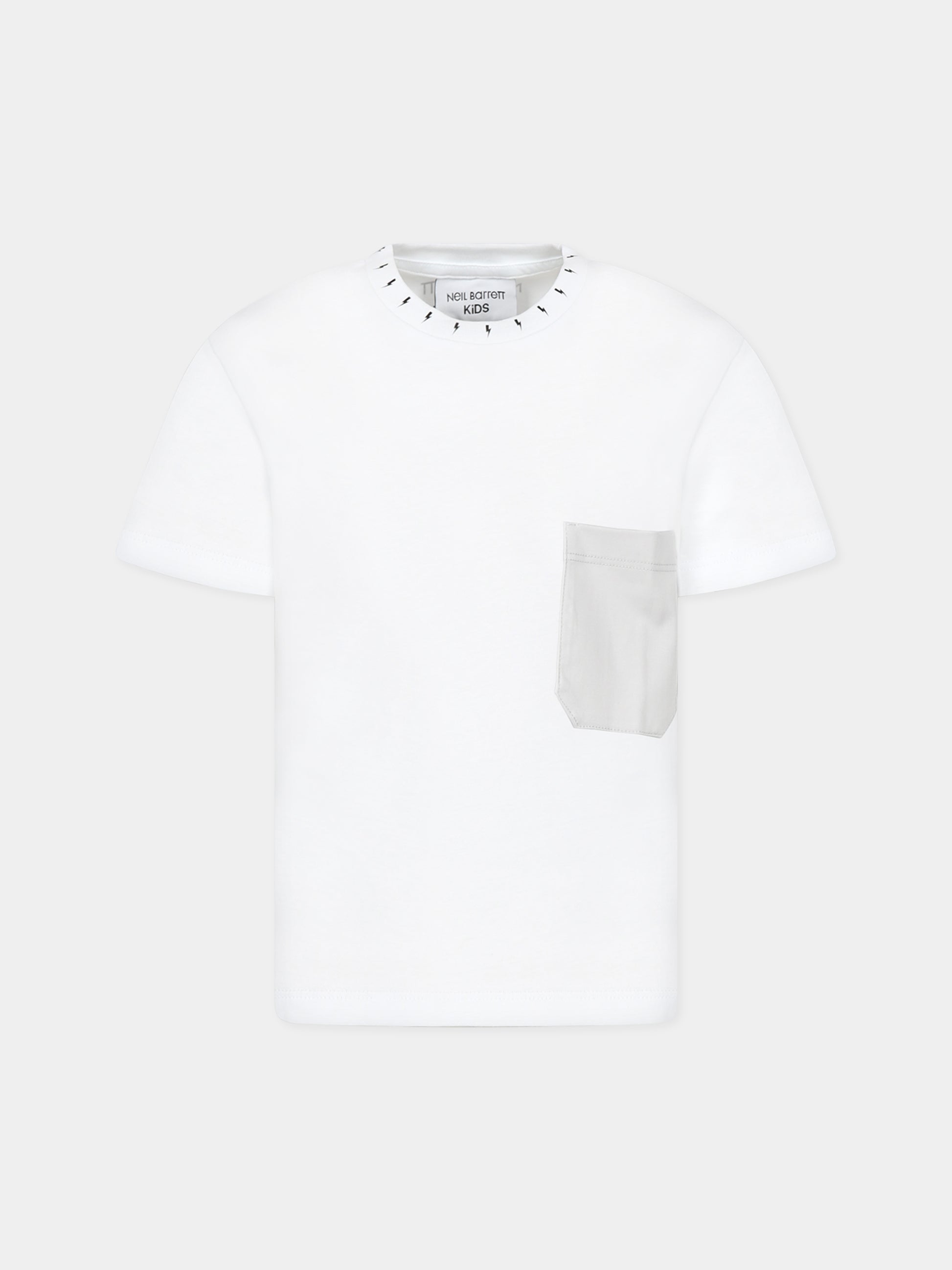 T-shirt bianca per bambino  con iconiche saette e logo,Neil Barrett Kids,033644 001