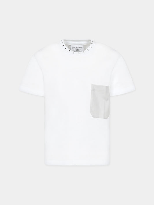 T-shirt bianca per bambino  con iconiche saette e logo,Neil Barrett Kids,033644 001