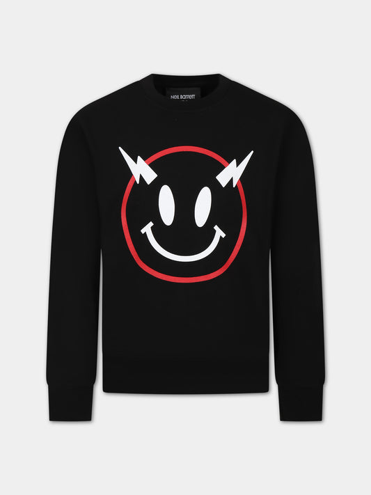 Felpa nera per bambino con iconiche saette e smile,Neil Barrett Kids,033576 110