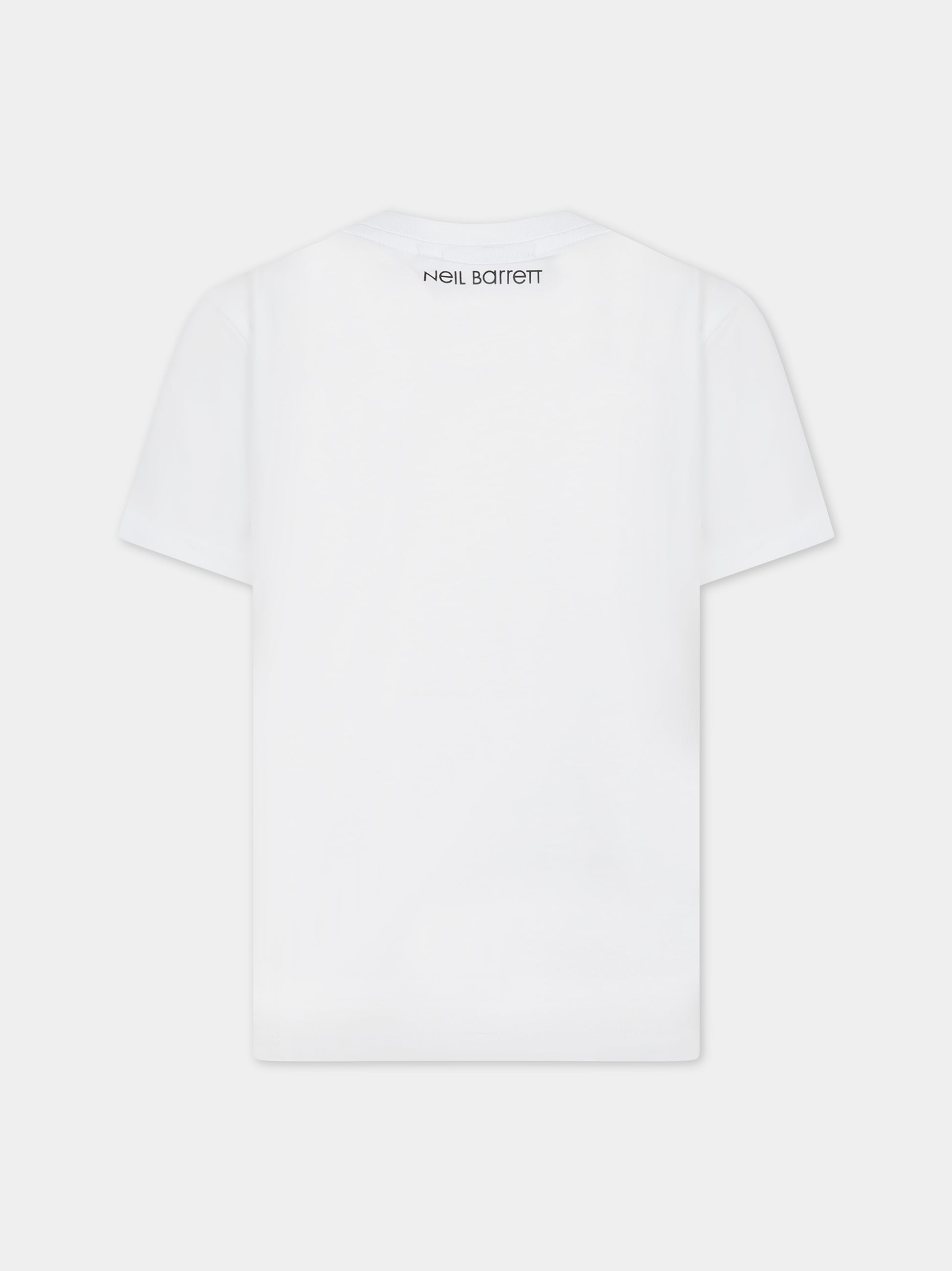 T-shirt bianca per bambino con iconiche saette e logo,Neil Barrett Kids,033579 001