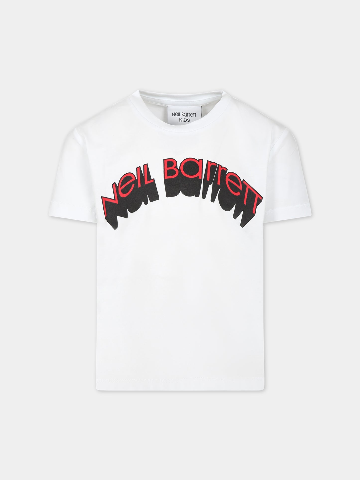 T-shirt bianca per bambino con logo bianco e rosso,Neil Barrett Kids,033580 001