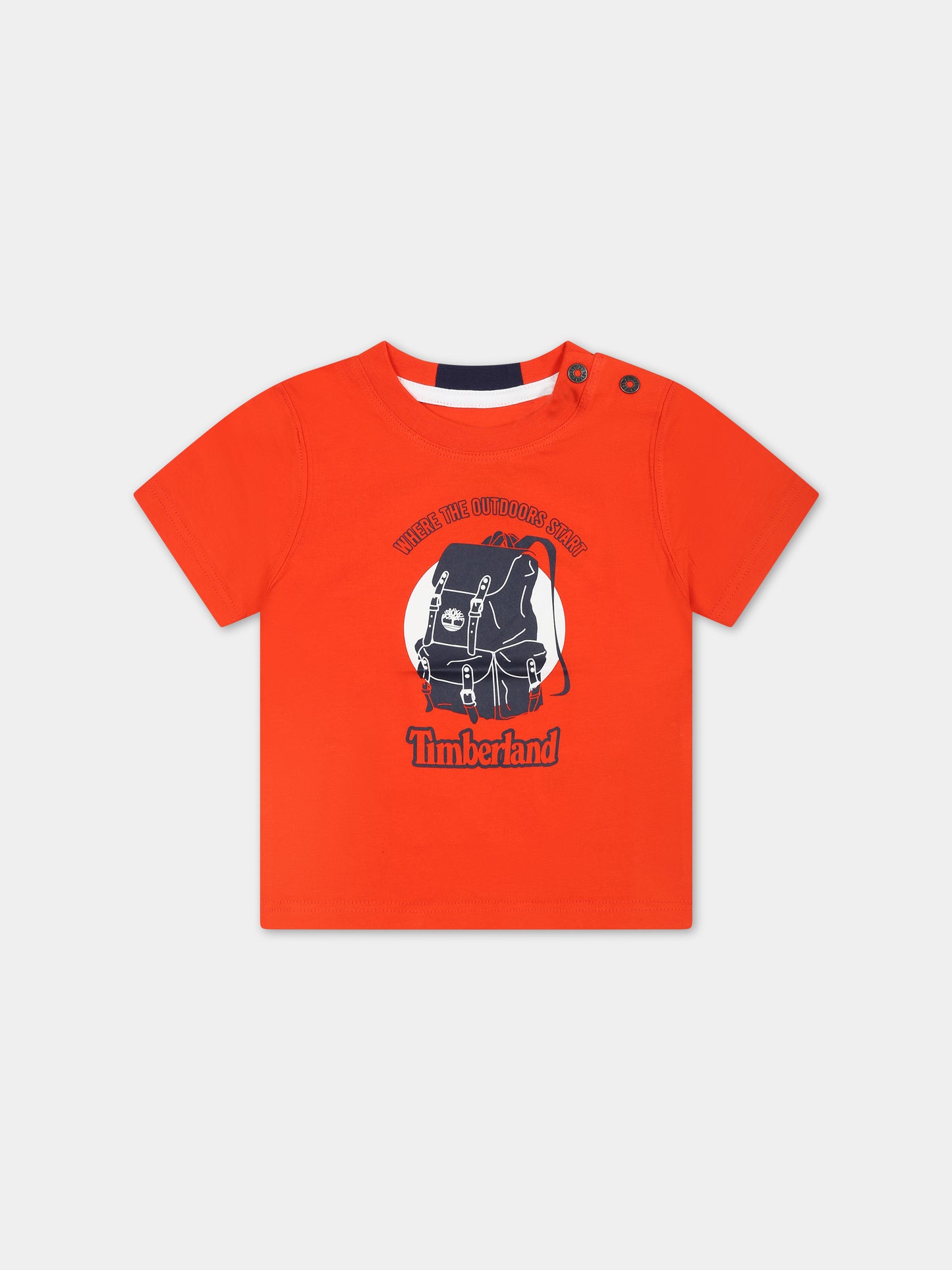 T-shirt arancione per neonato con logo,Timberland,T05K90 40A
