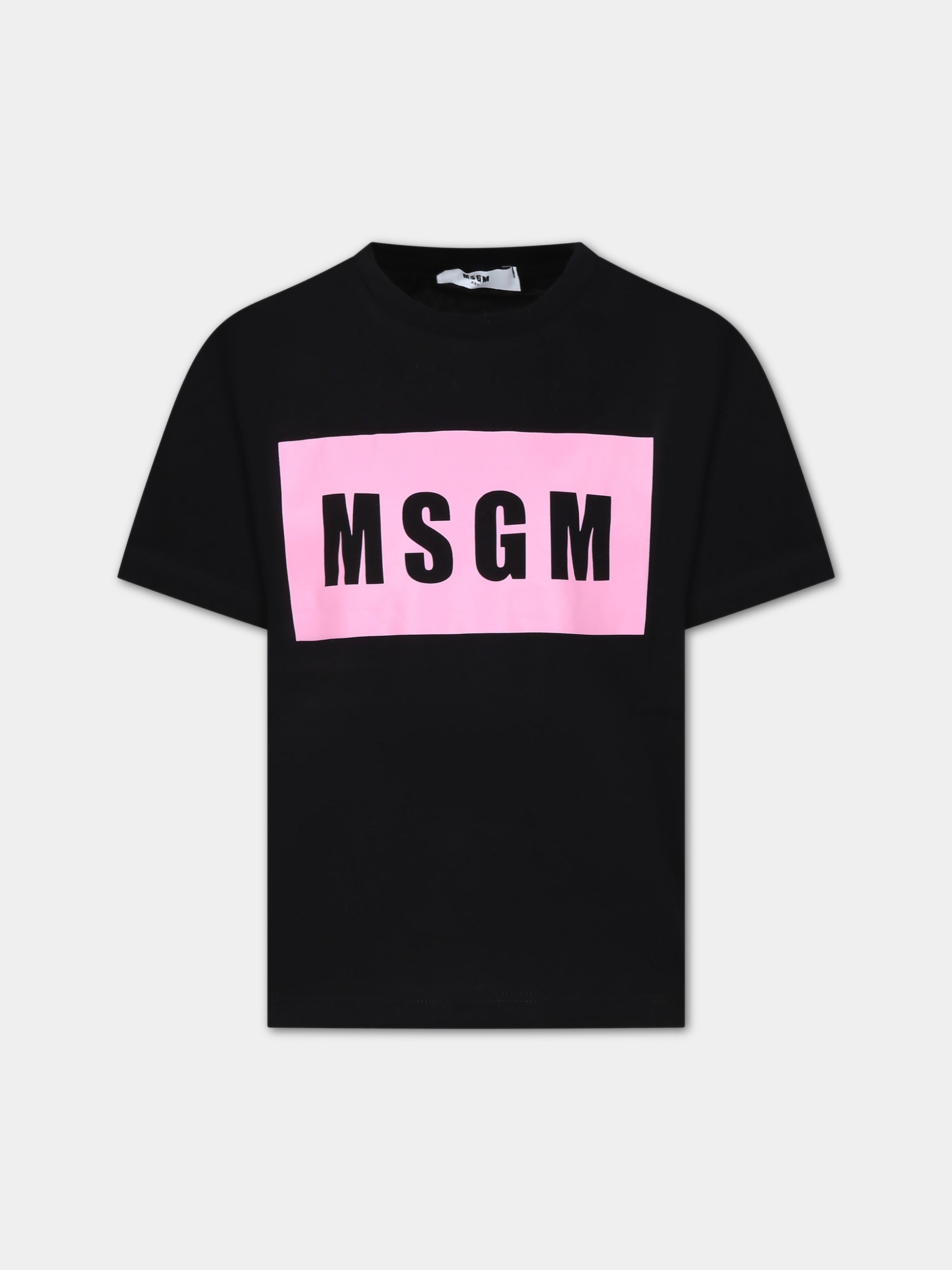 T-shirt nera per bambini con logo,Msgm Kids,MS029317 110/08