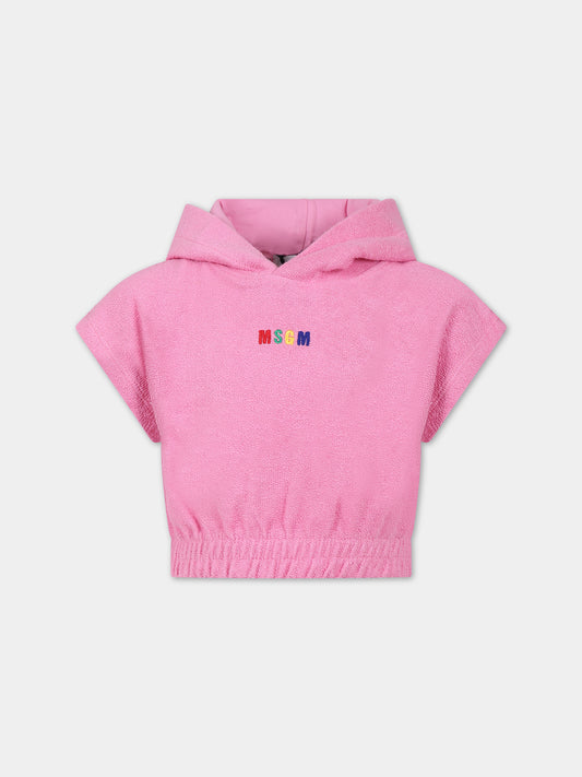 Felpa rosa per bambina con logo,Msgm Kids,MS029337 042