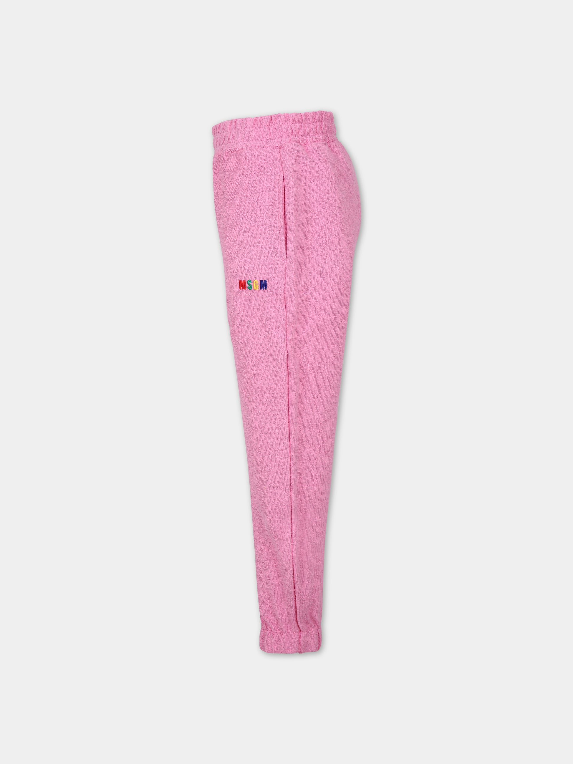 Pantaloni rosa per bambina con logo,Msgm Kids,MS029341 042