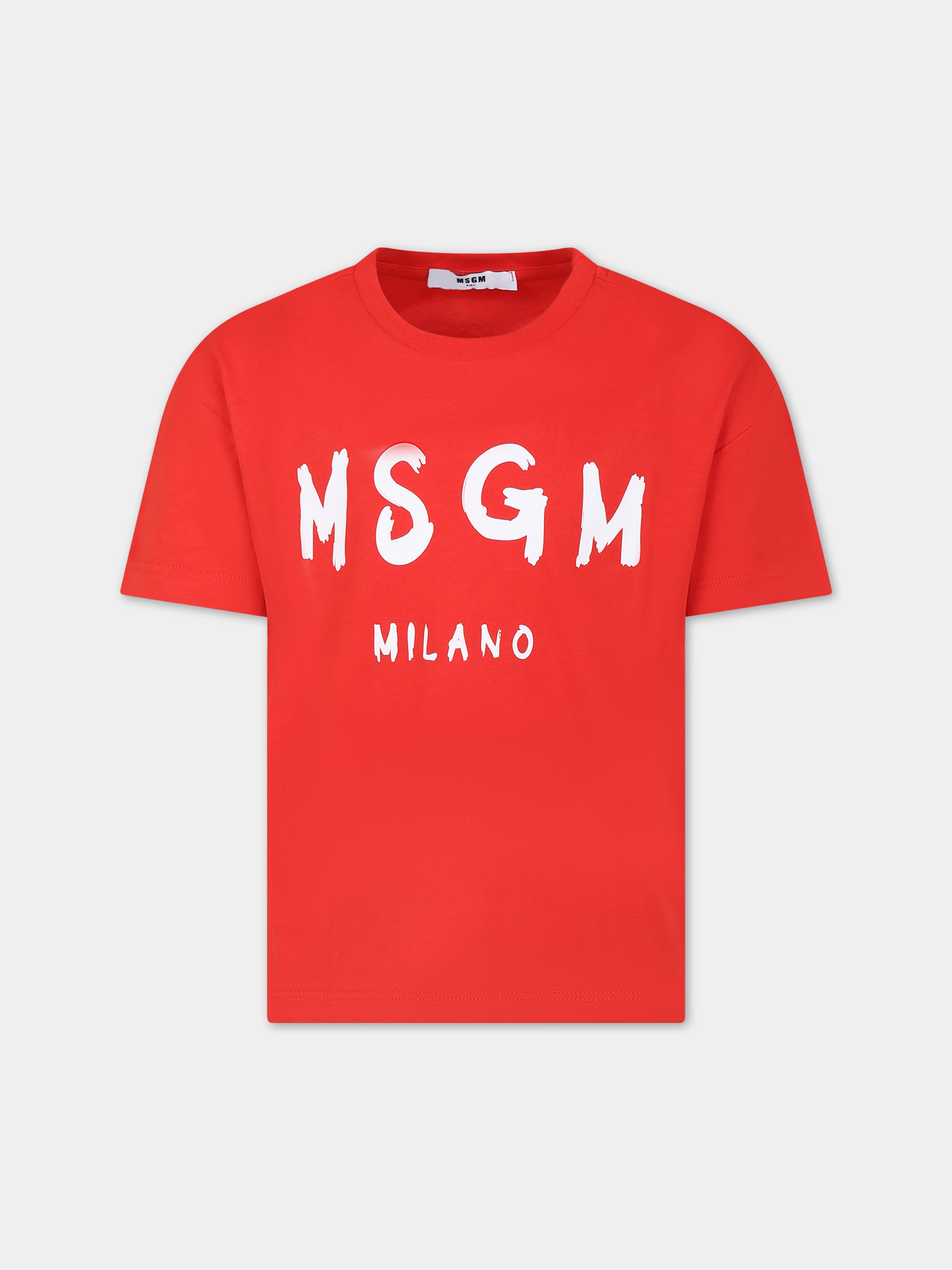 T-shirt rossa per bambini con logo,Msgm Kids,MS029372 040