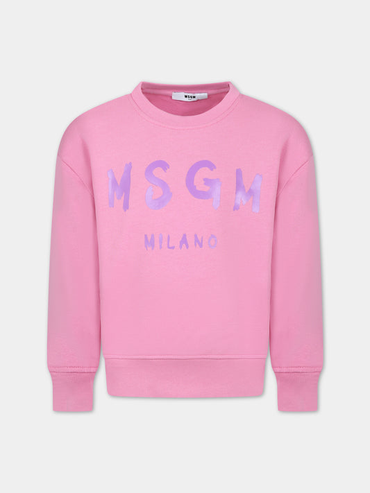 Felpa rosa per bambina con logo,Msgm Kids,MS029373 042