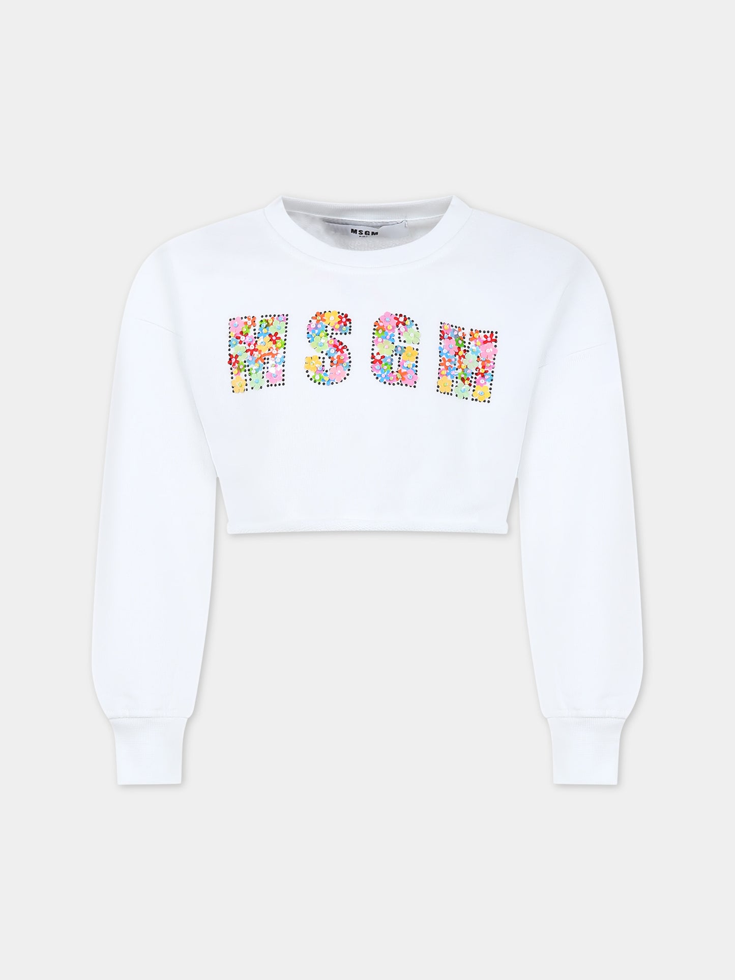 Felpa bianca per bambina con logo,Msgm Kids,MS029449 001