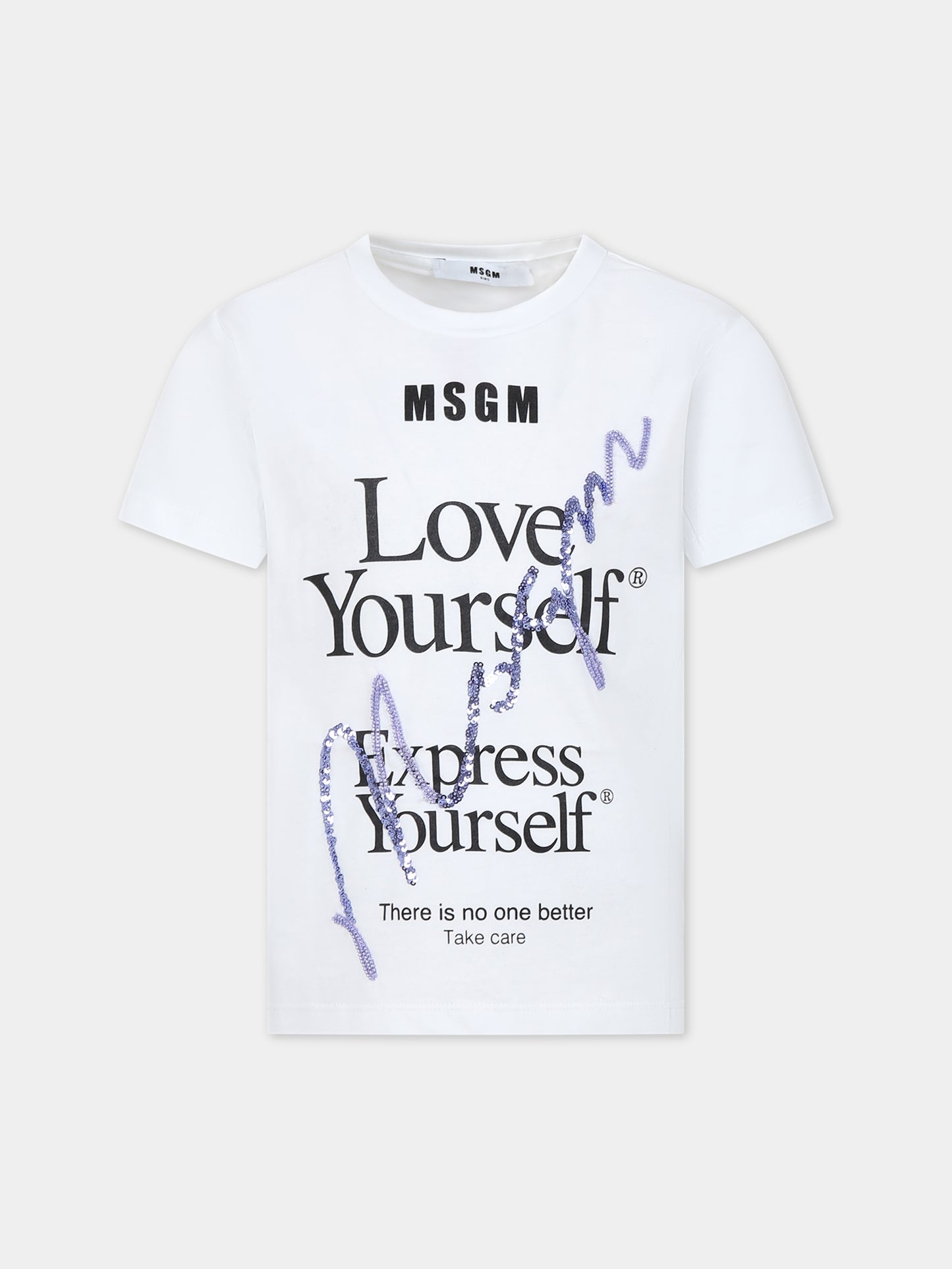 T-shirt bianca per bambina con logo e scritta,Msgm Kids,MS029458 001