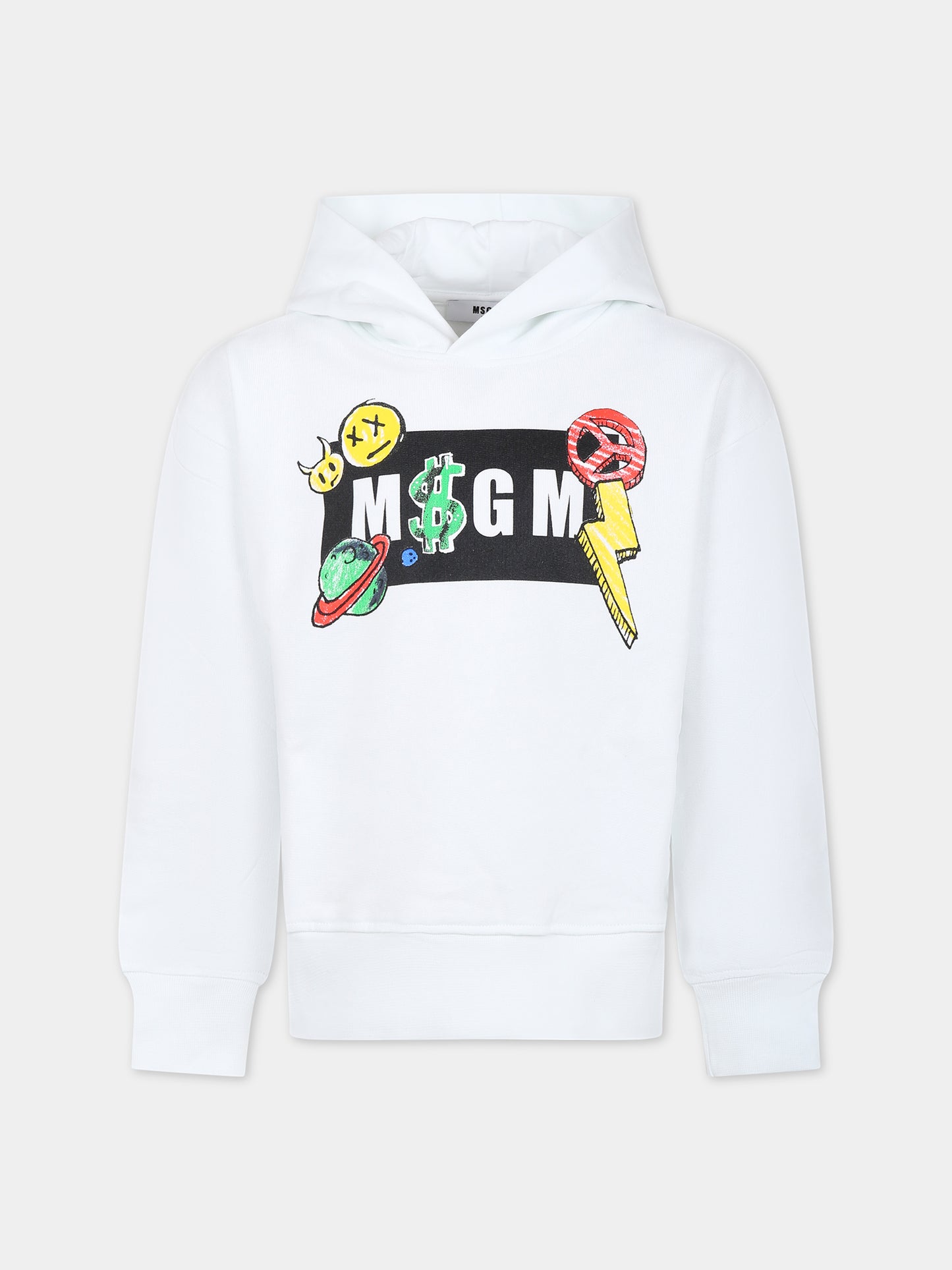 Felpa bianca per bamibni con logo e stampa,Msgm Kids,MS029503 001