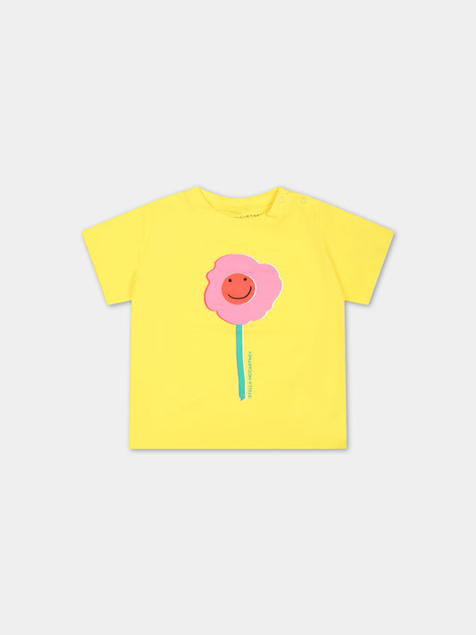 T-shirt gialla per neonata con fiore e logo,Stella Mccartney Kids,TS8021 Z0434 201
