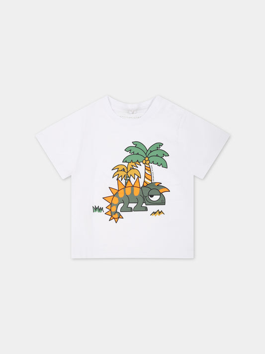 T-shirt bianca per neonato con geco e logo,Stella Mccartney Kids,TS8541 Z0434 100