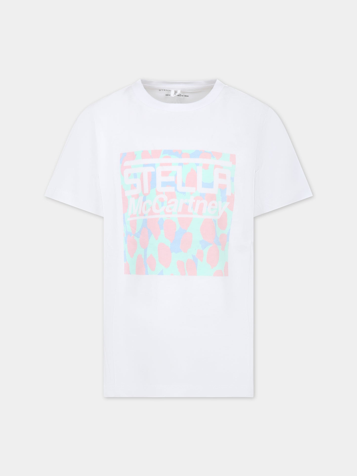 T-shirt bianca per bambina con logo e stampa,Stella Mccartney Kids,TS8C71 Z0434 101-